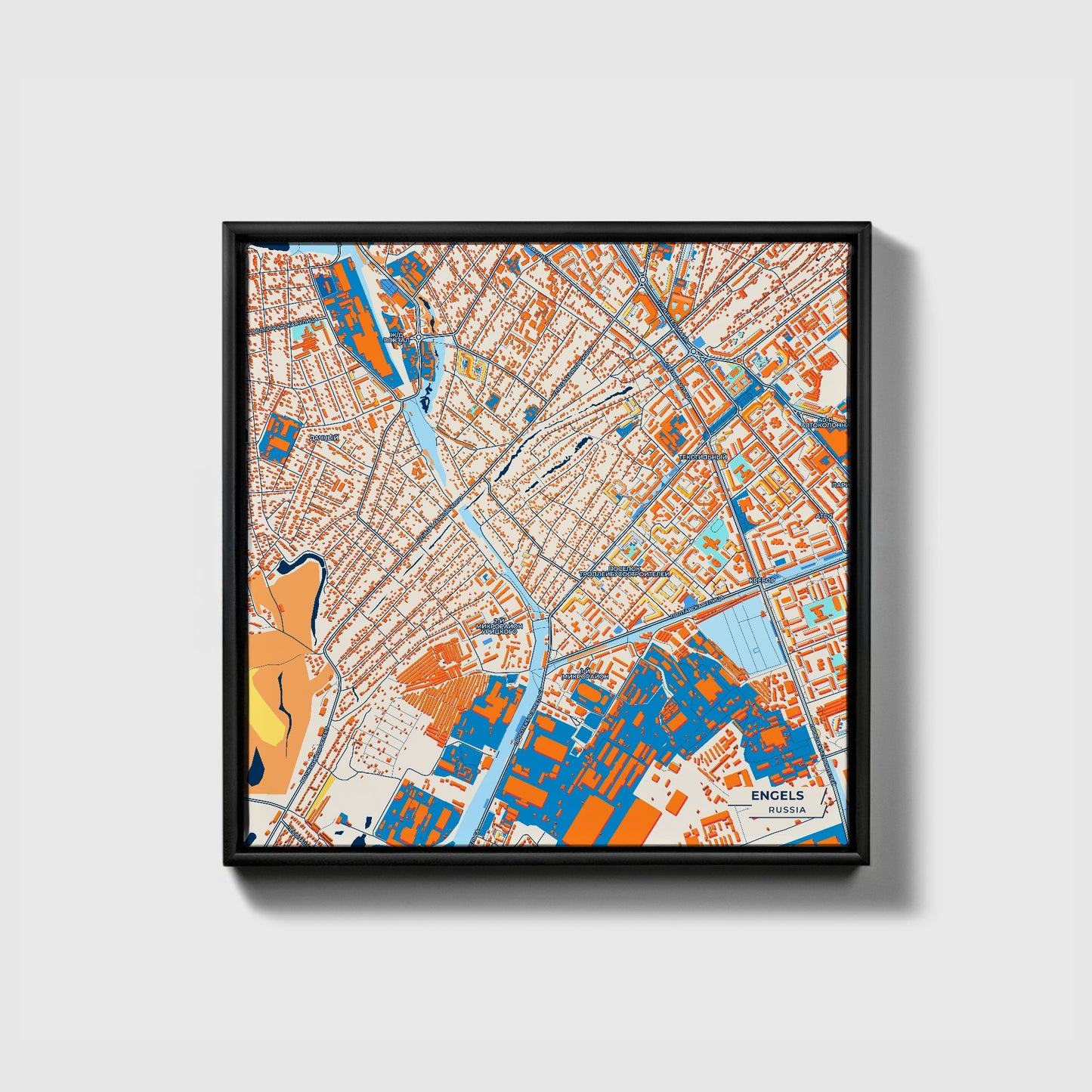 Энгельс Russia Colorful City Map Canvas Print • Black Framed
