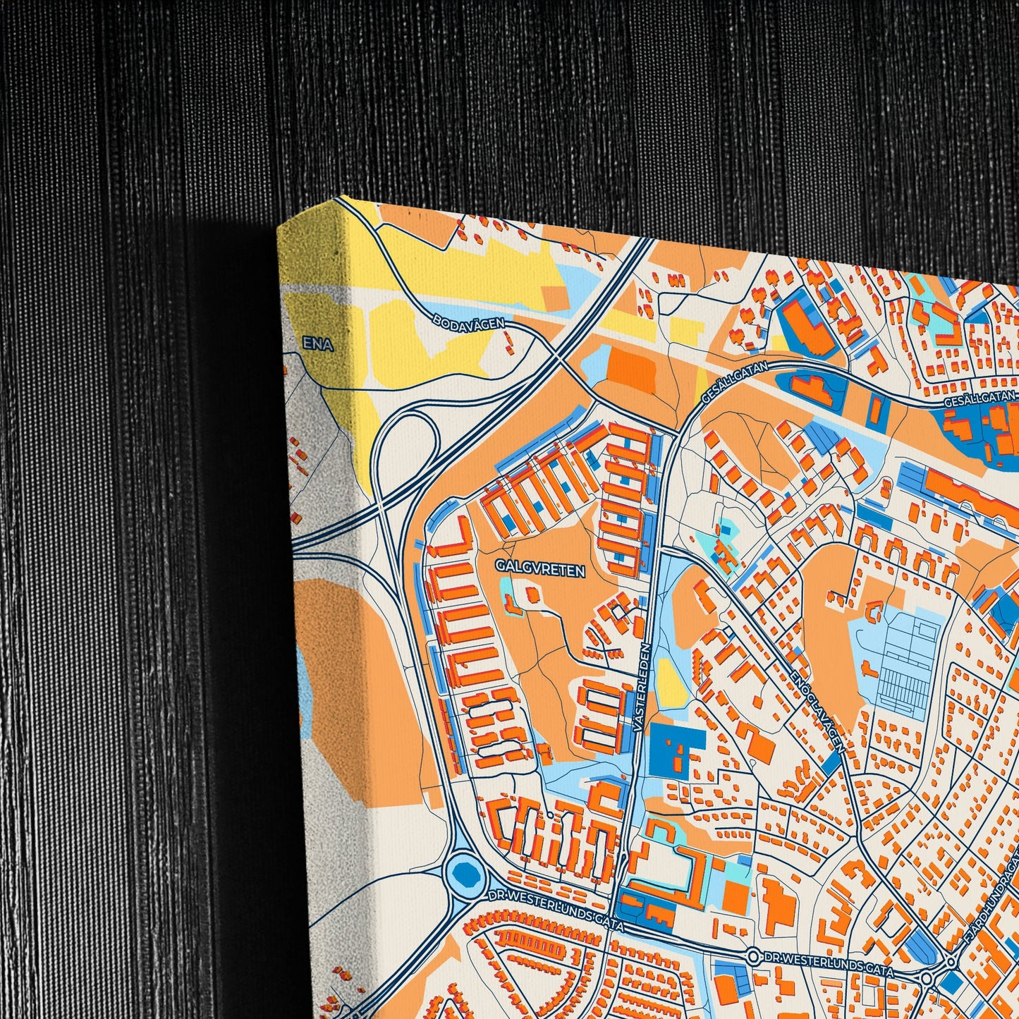 Enköping Sweden Colorful City Map Canvas Print Detail