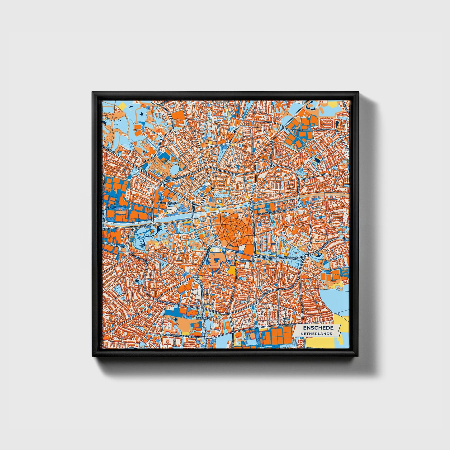 Enschede Netherlands Colorful City Map Canvas Print • Black Framed