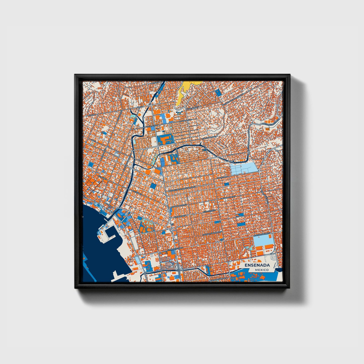 Ensenada Mexico Colorful City Map Canvas Print • Black Framed