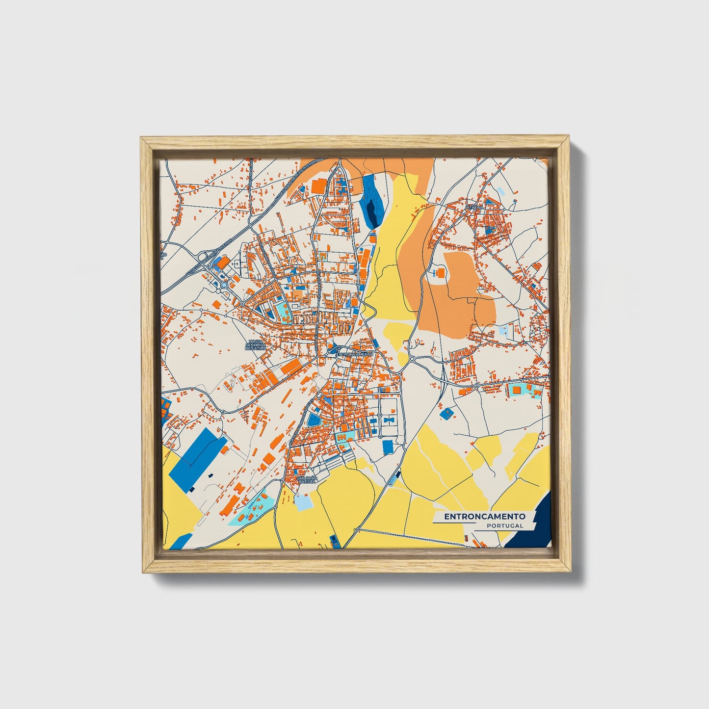 Entroncamento Portugal Colorful City Map Canvas Print • Natural Wooden Framed