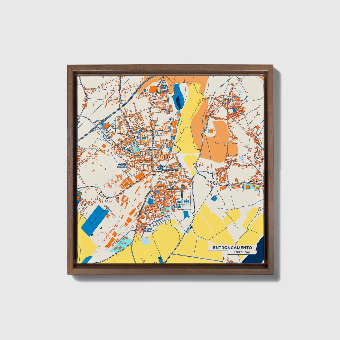 Entroncamento Portugal Colorful City Map Canvas Print • Dark Wooden Framed