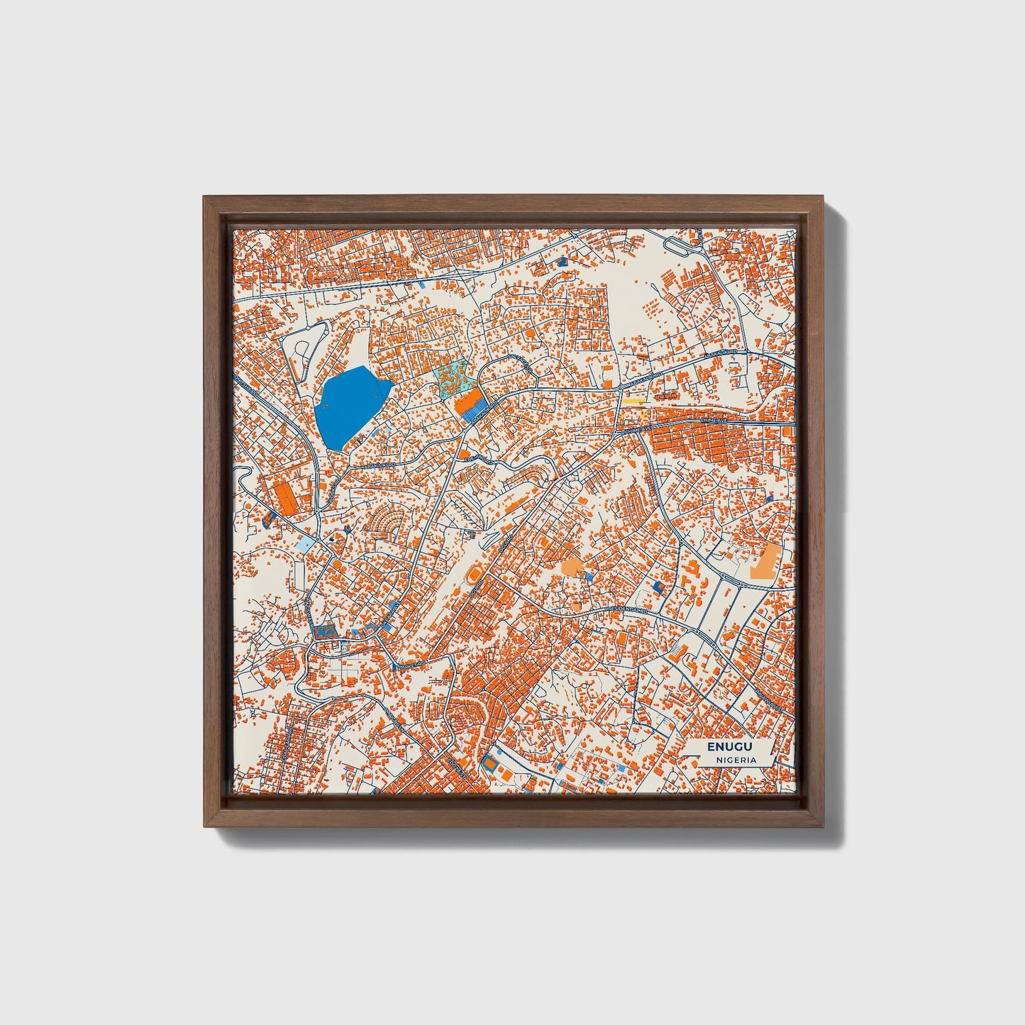 Enugu Nigeria Colorful City Map Canvas Print • Dark Wooden Framed