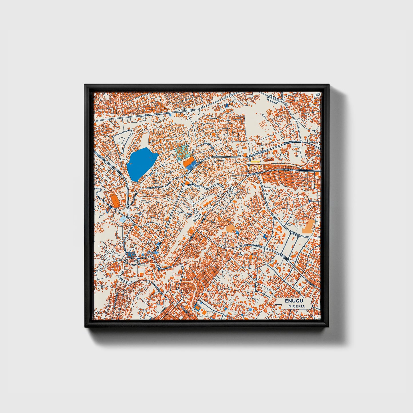 Enugu Nigeria Colorful City Map Canvas Print • Black Framed