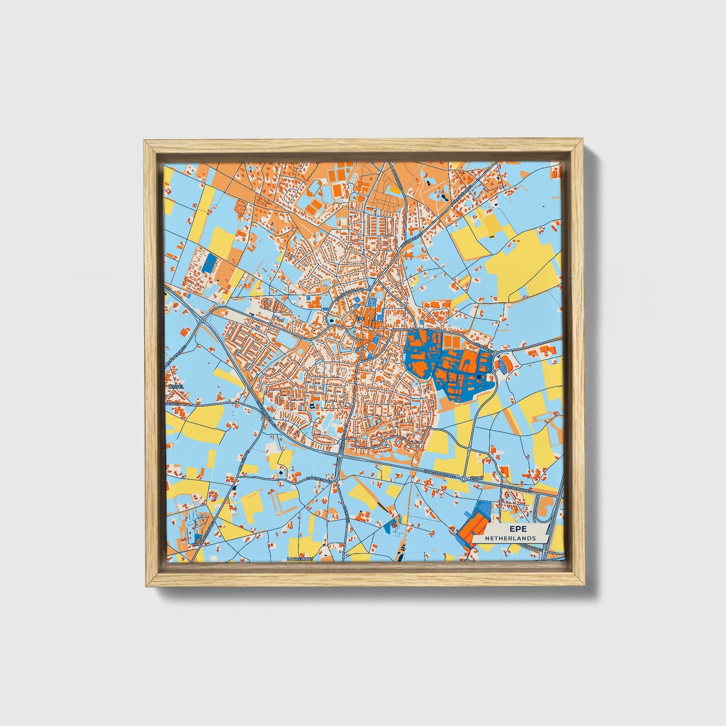 Epe Netherlands Colorful City Map Canvas Print • Natural Wooden Framed