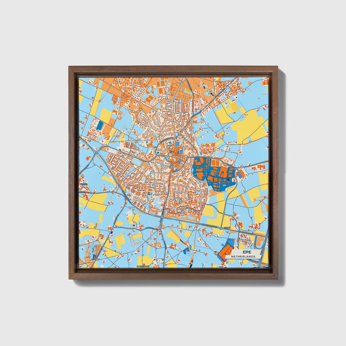 Epe Netherlands Colorful City Map Canvas Print • Dark Wooden Framed