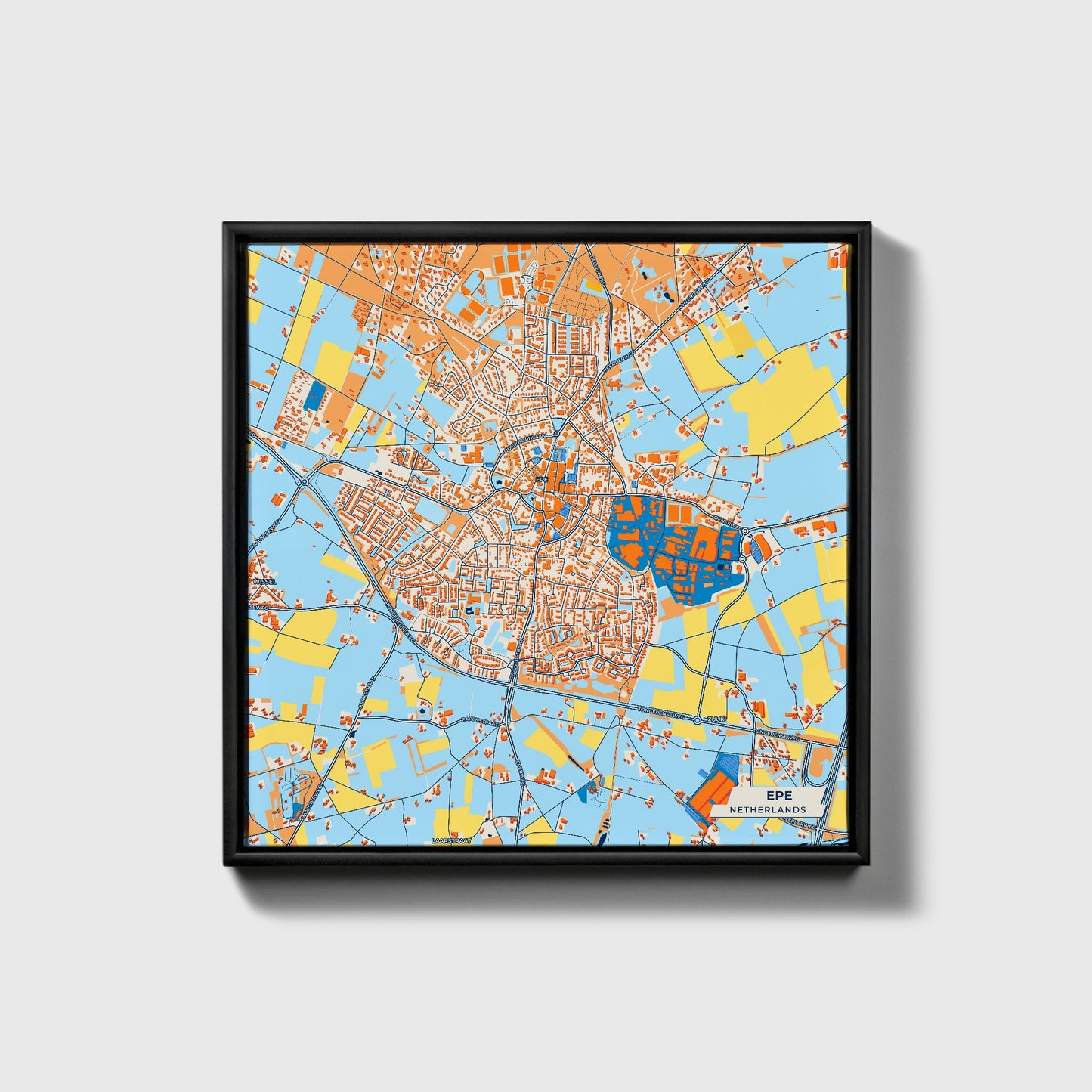 Epe Netherlands Colorful City Map Canvas Print • Black Framed