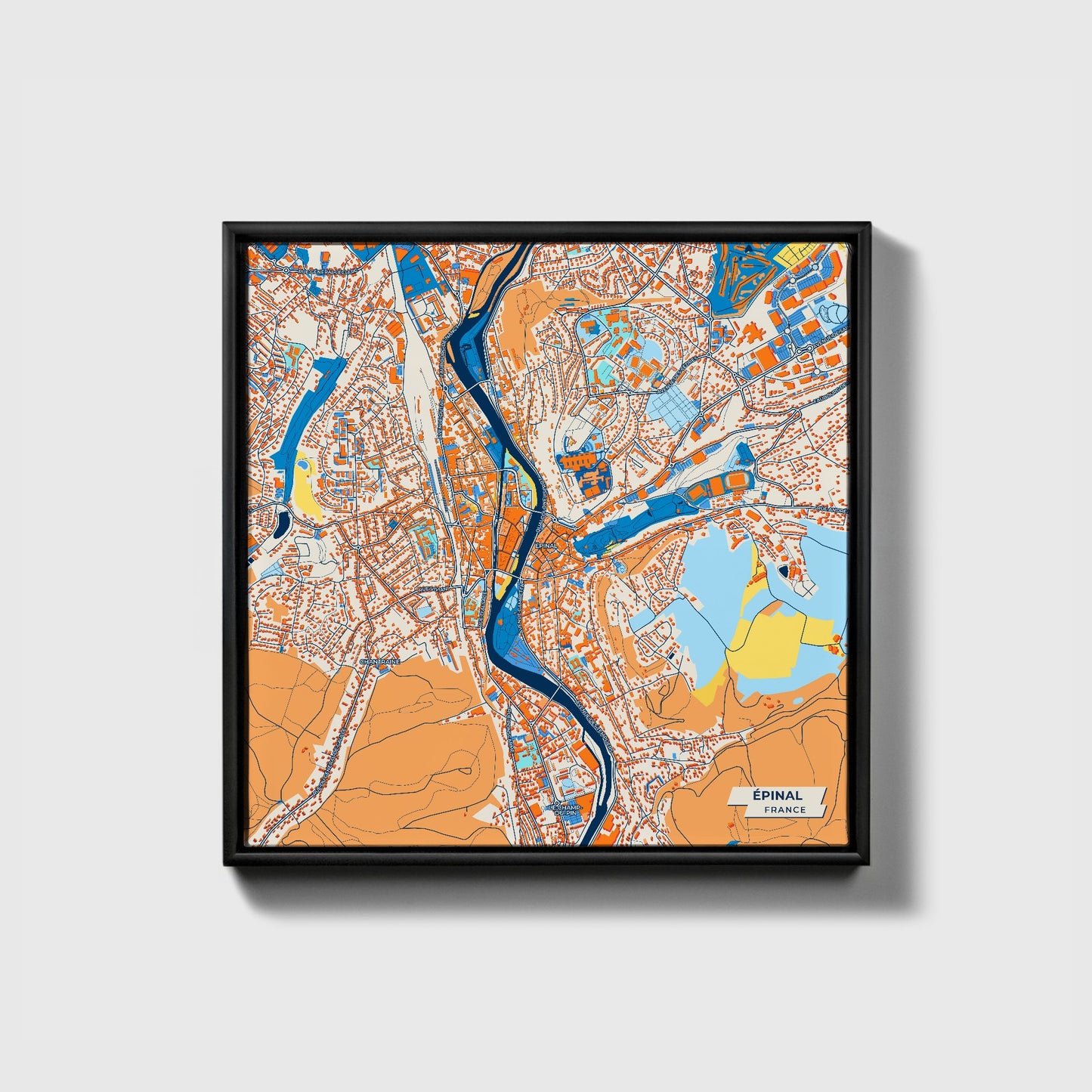 Épinal France Colorful City Map Canvas Print • Black Framed