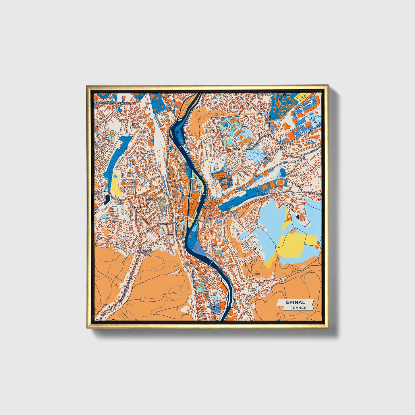 Épinal France Colorful City Map Canvas Print • Gold Framed