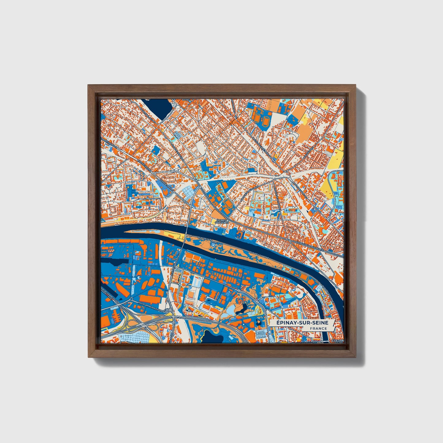 Épinay-Sur-Seine France Colorful City Map Canvas Print • Dark Wooden Framed