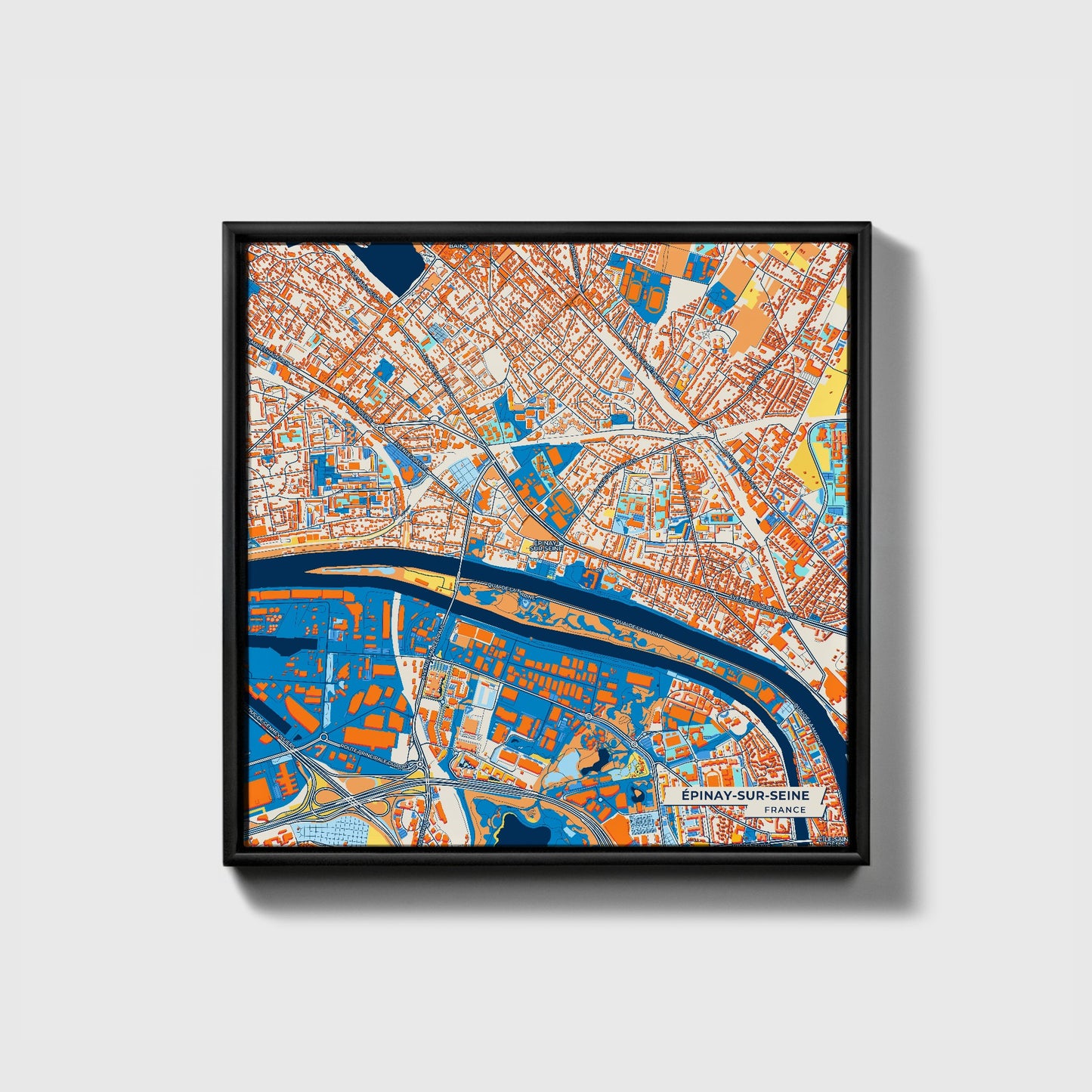 Épinay-Sur-Seine France Colorful City Map Canvas Print • Black Framed
