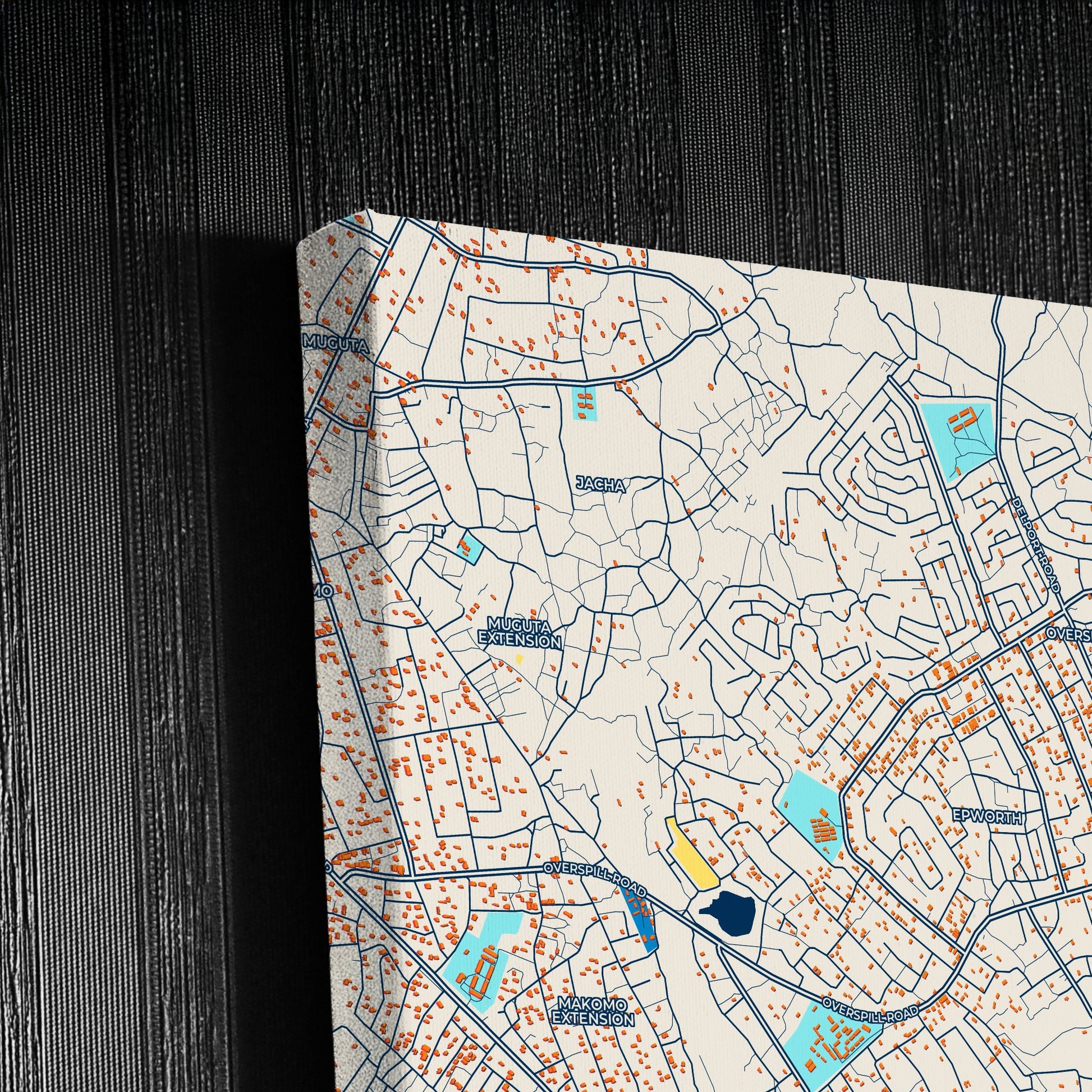 Epworth Zimbabwe Colorful City Map Canvas Print Detail