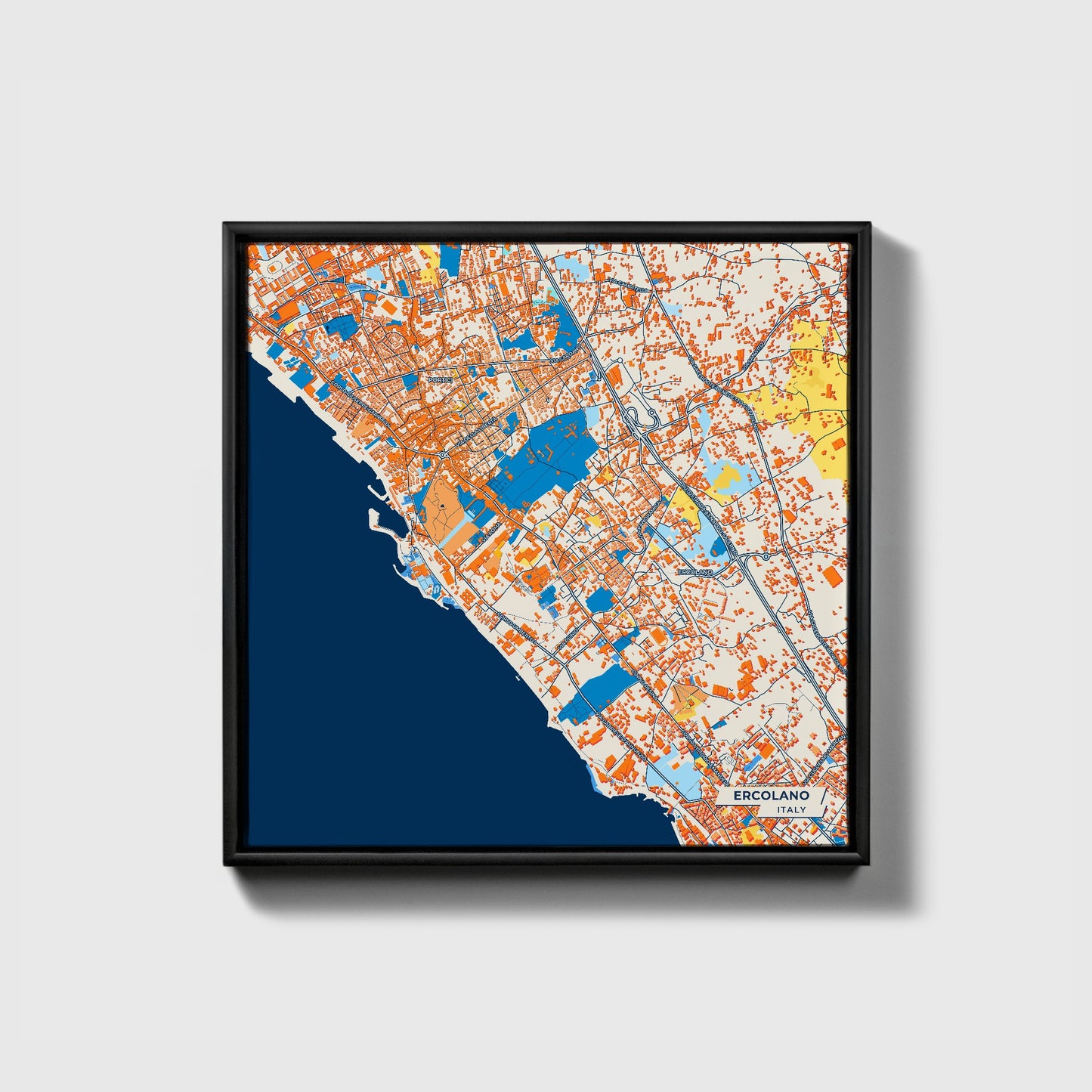 Ercolano Italy Colorful City Map Canvas Print • Black Framed