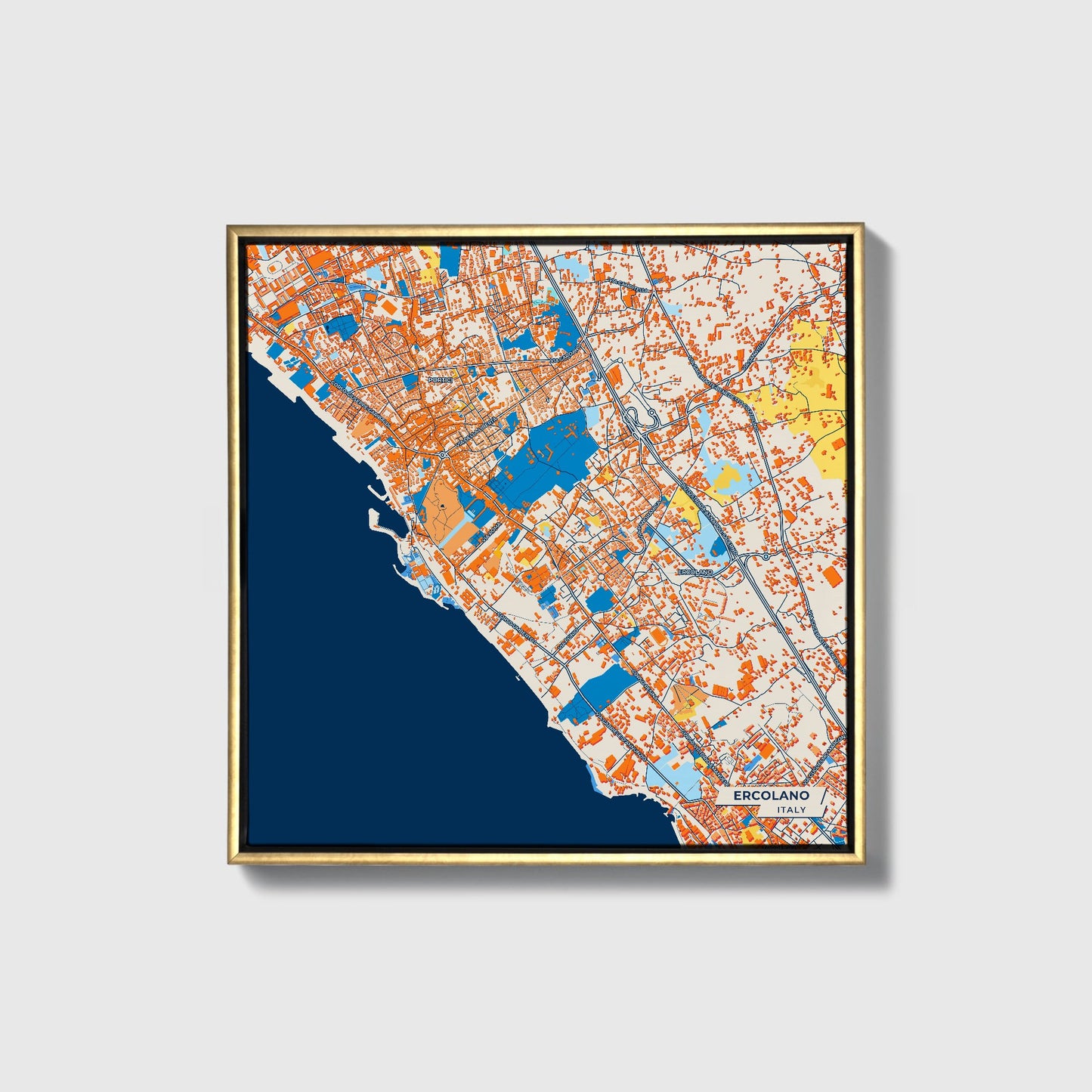 Ercolano Italy Colorful City Map Canvas Print • Gold Framed
