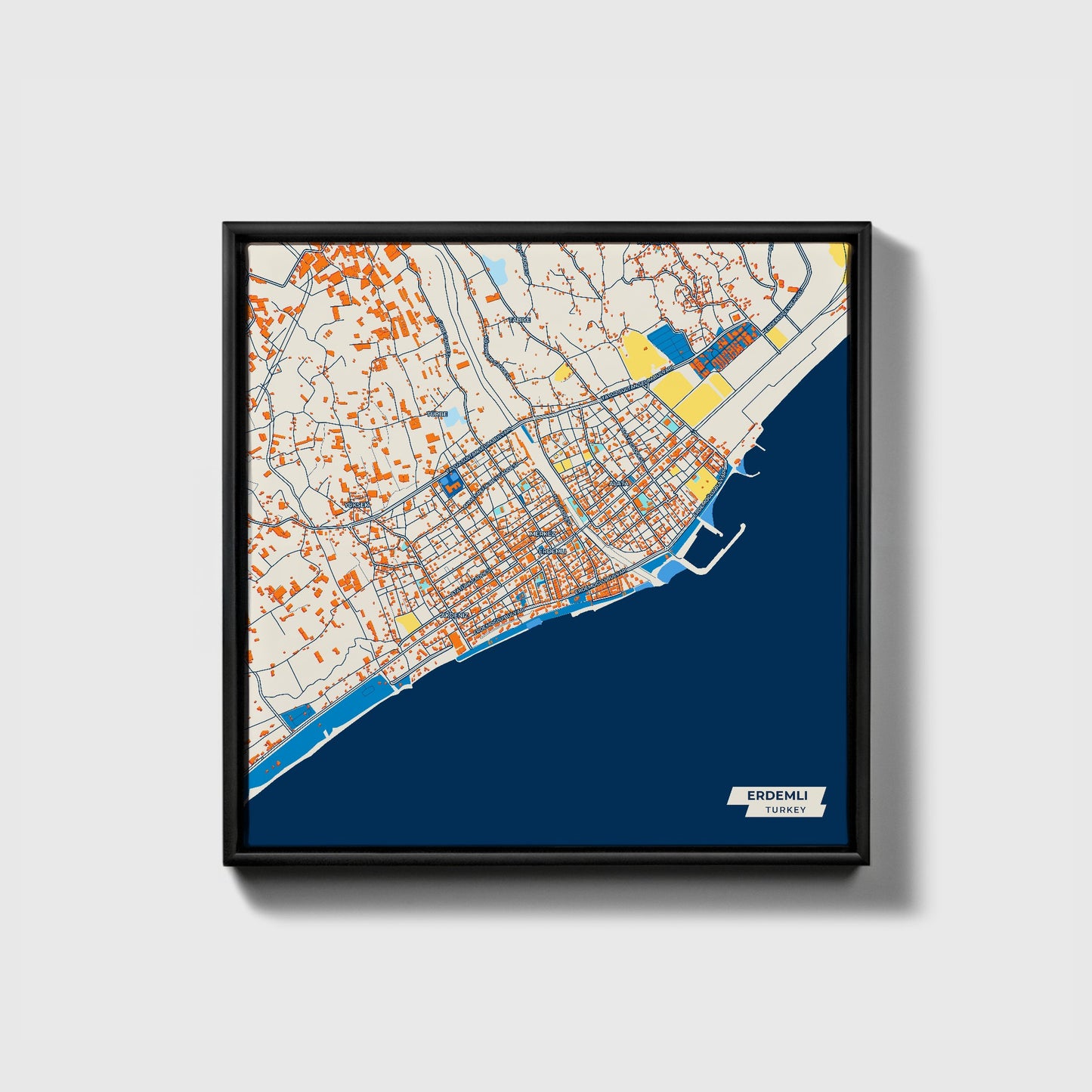 Erdemli̇ Turkey Colorful City Map Canvas Print • Black Framed