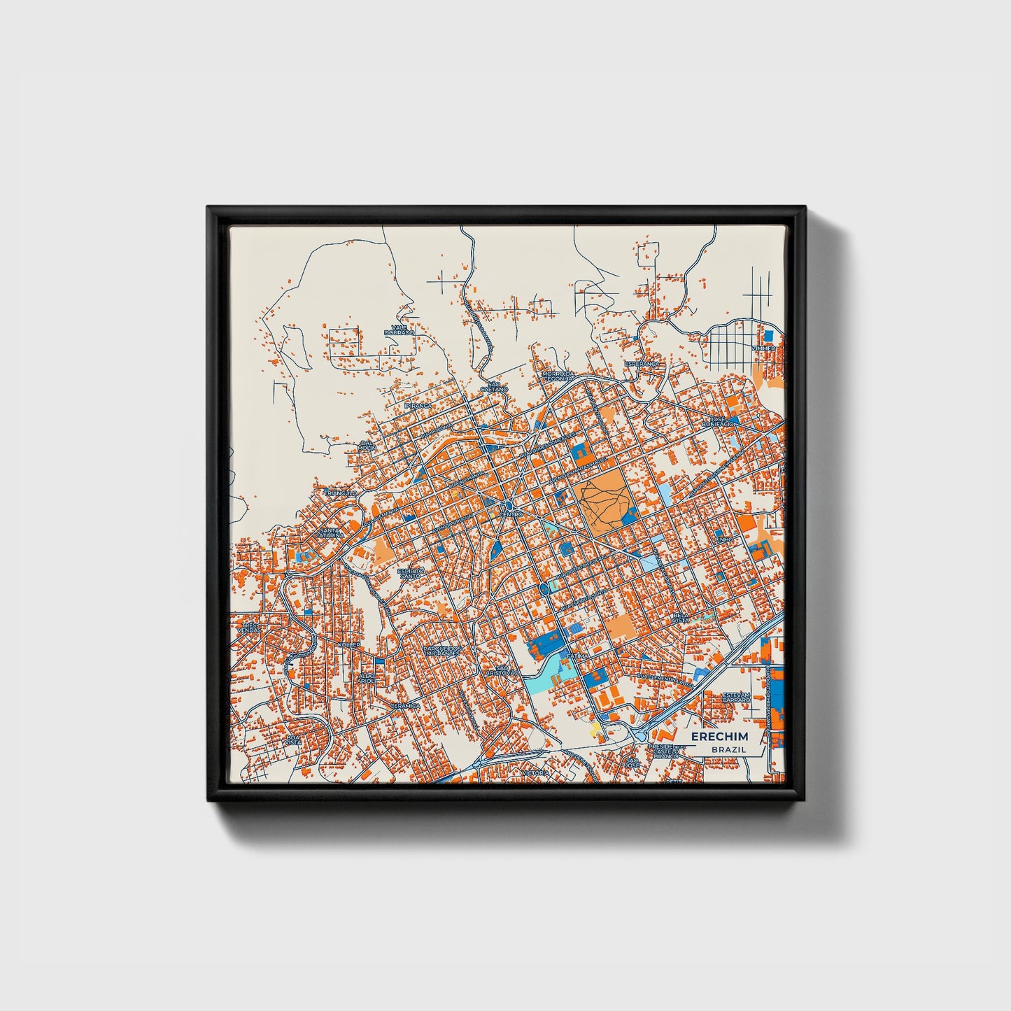 Erechim Brazil Colorful City Map Canvas Print • Black Framed