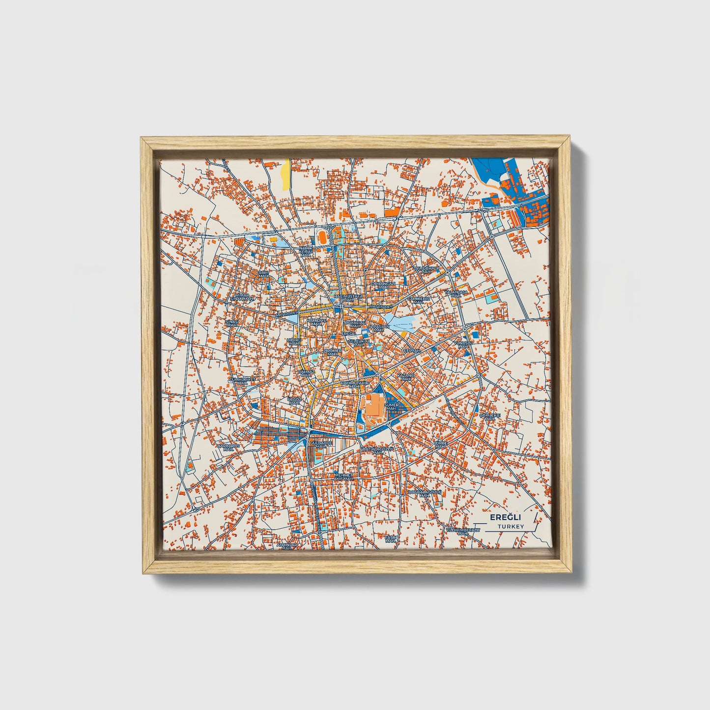 Ereğli Turkey Colorful City Map Canvas Print • Natural Wooden Framed