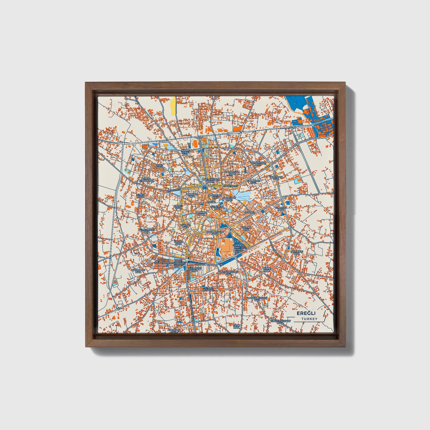 Ereğli Turkey Colorful City Map Canvas Print • Dark Wooden Framed