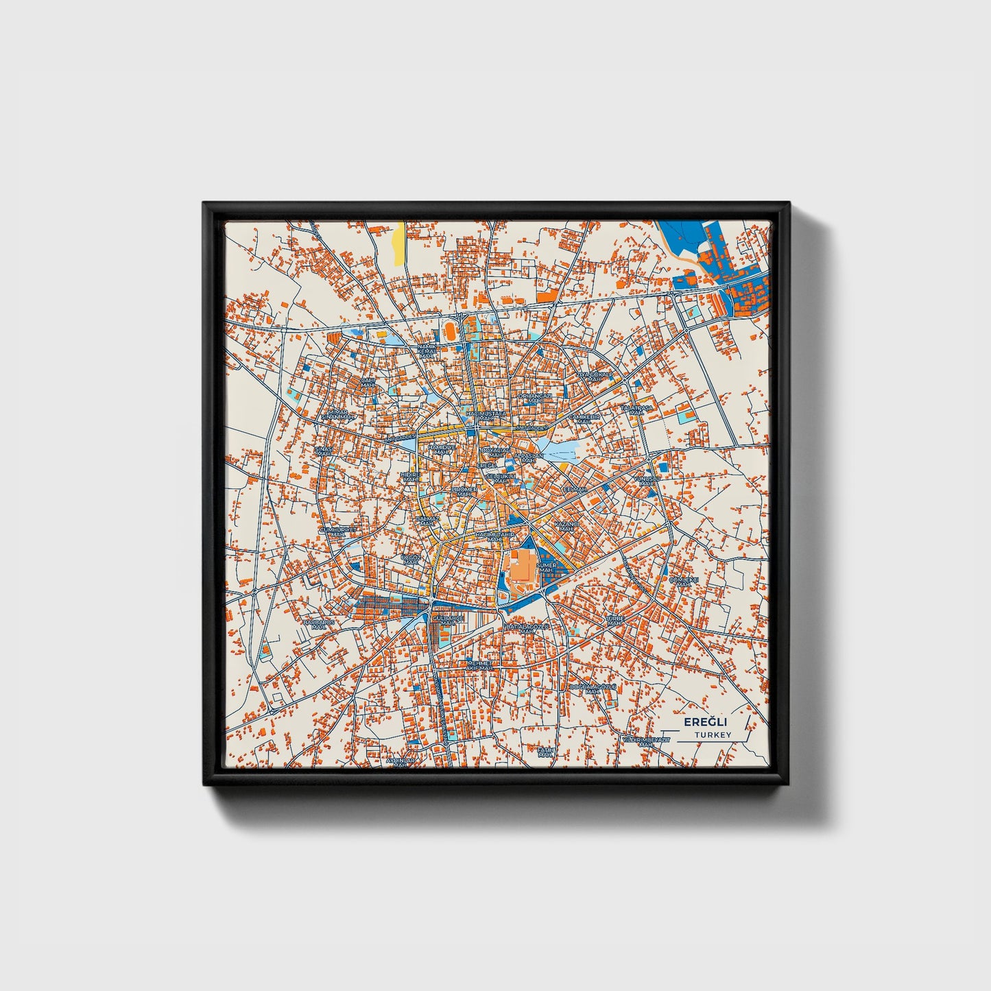 Ereğli Turkey Colorful City Map Canvas Print • Black Framed