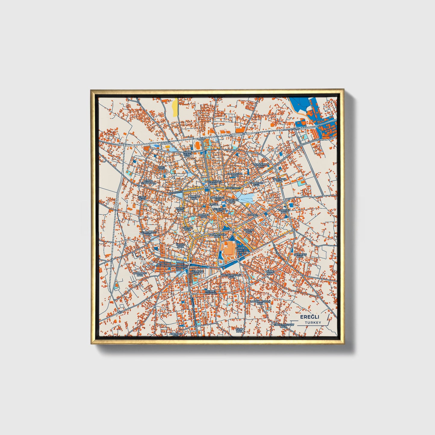 Ereğli Turkey Colorful City Map Canvas Print • Gold Framed