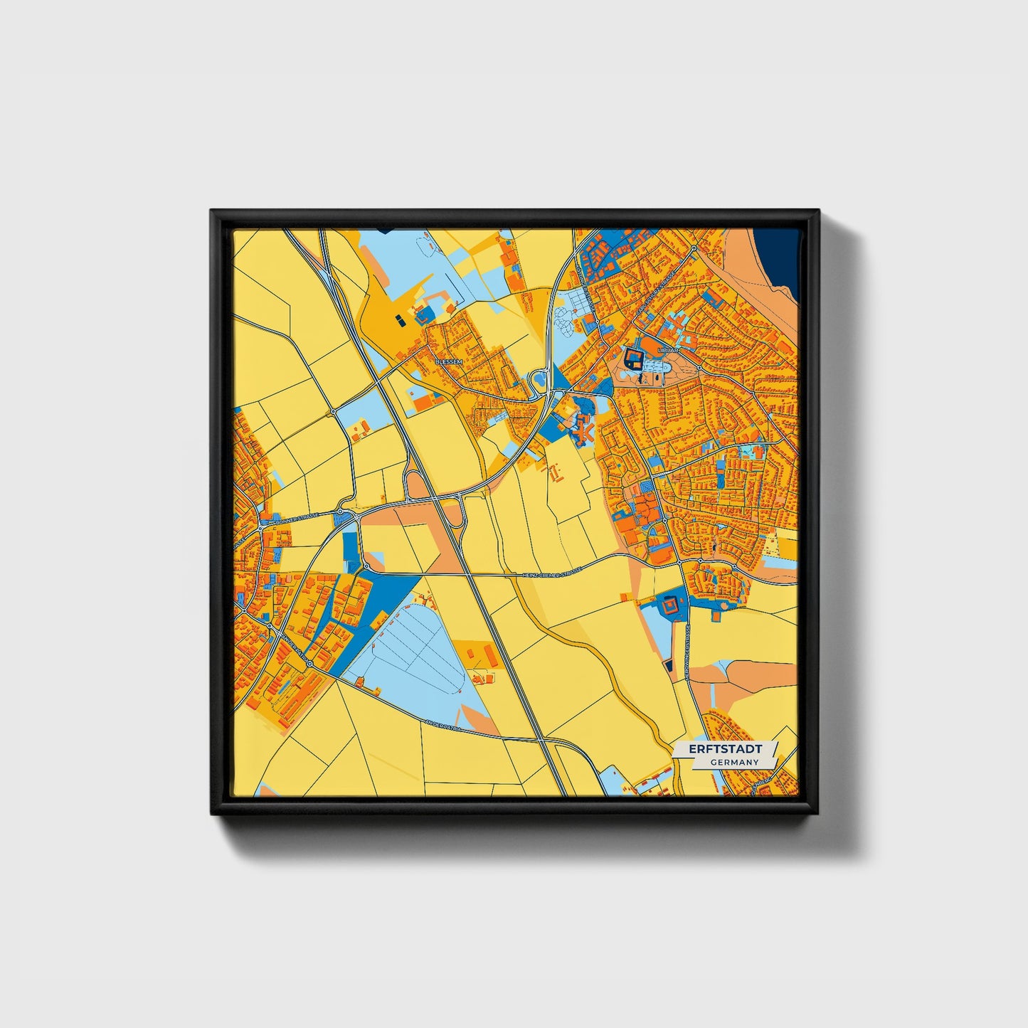 Erftstadt Germany Colorful City Map Canvas Print • Black Framed