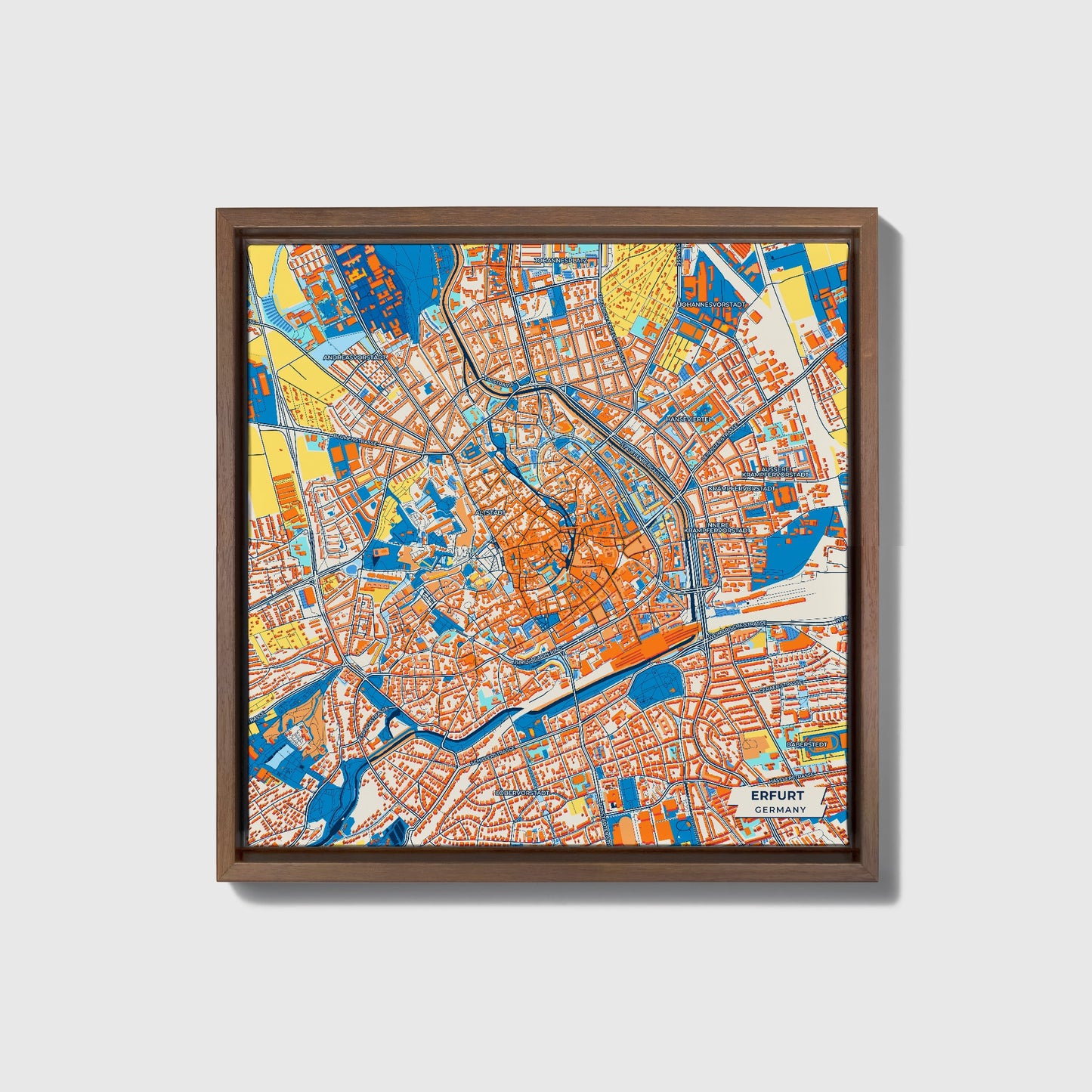 Erfurt Germany Colorful City Map Canvas Print • Dark Wooden Framed