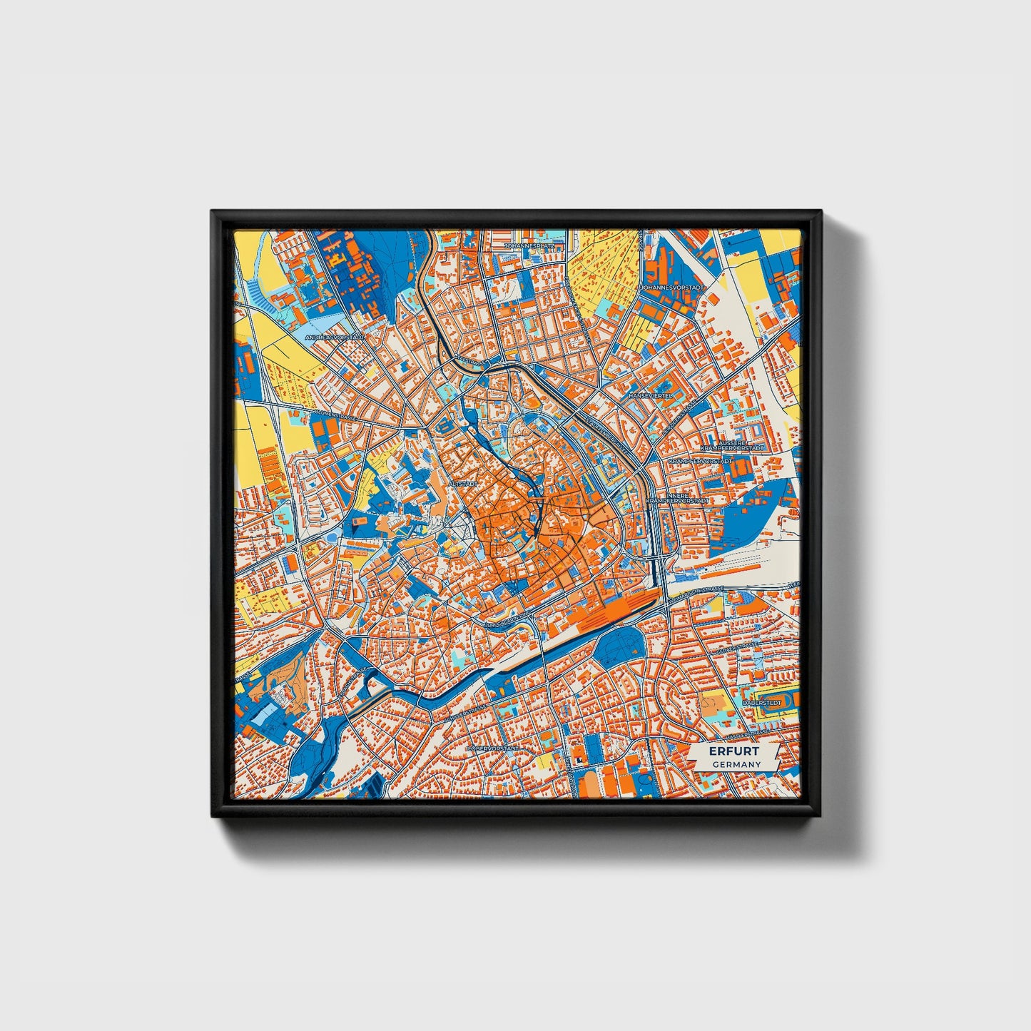 Erfurt Germany Colorful City Map Canvas Print • Black Framed
