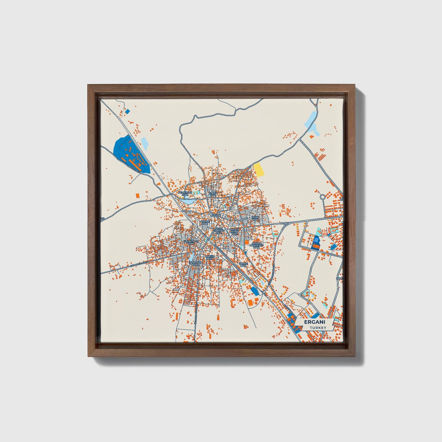 Ergani Turkey Colorful City Map Canvas Print • Dark Wooden Framed