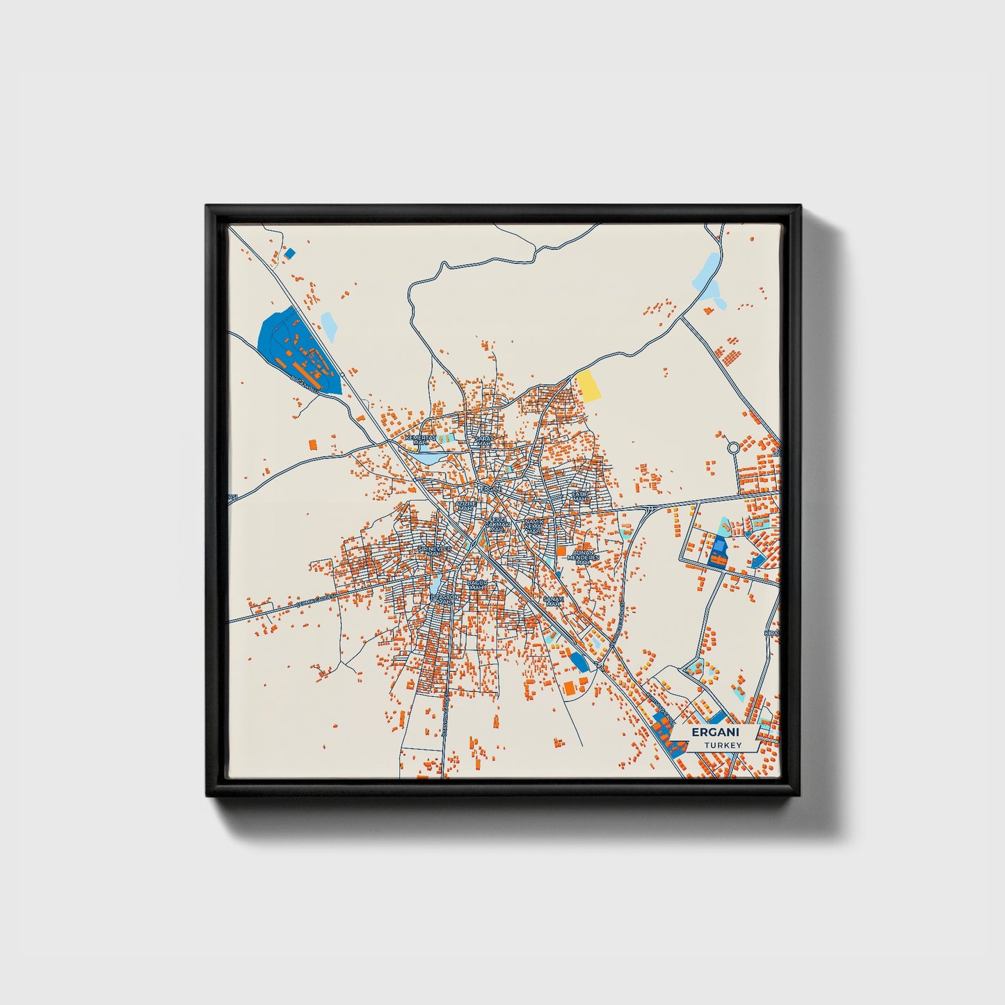 Ergani Turkey Colorful City Map Canvas Print • Black Framed
