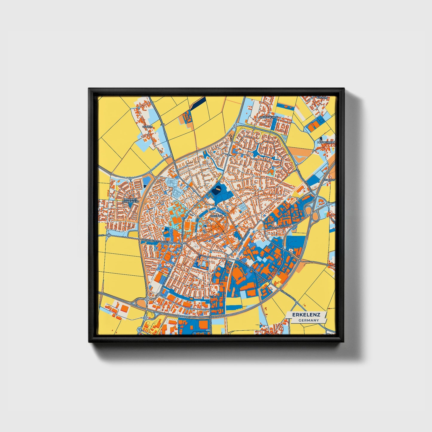 Erkelenz Germany Colorful City Map Canvas Print • Black Framed