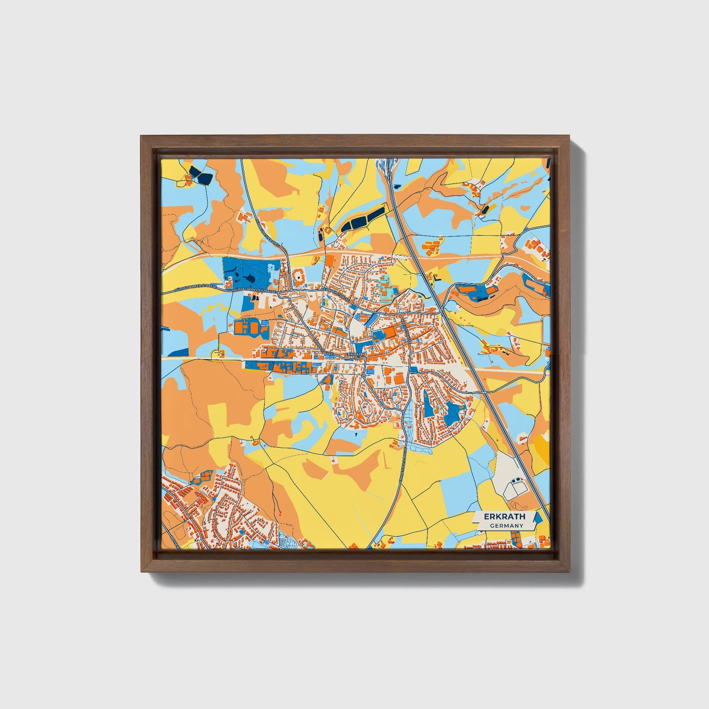 Erkrath Germany Colorful City Map Canvas Print • Dark Wooden Framed