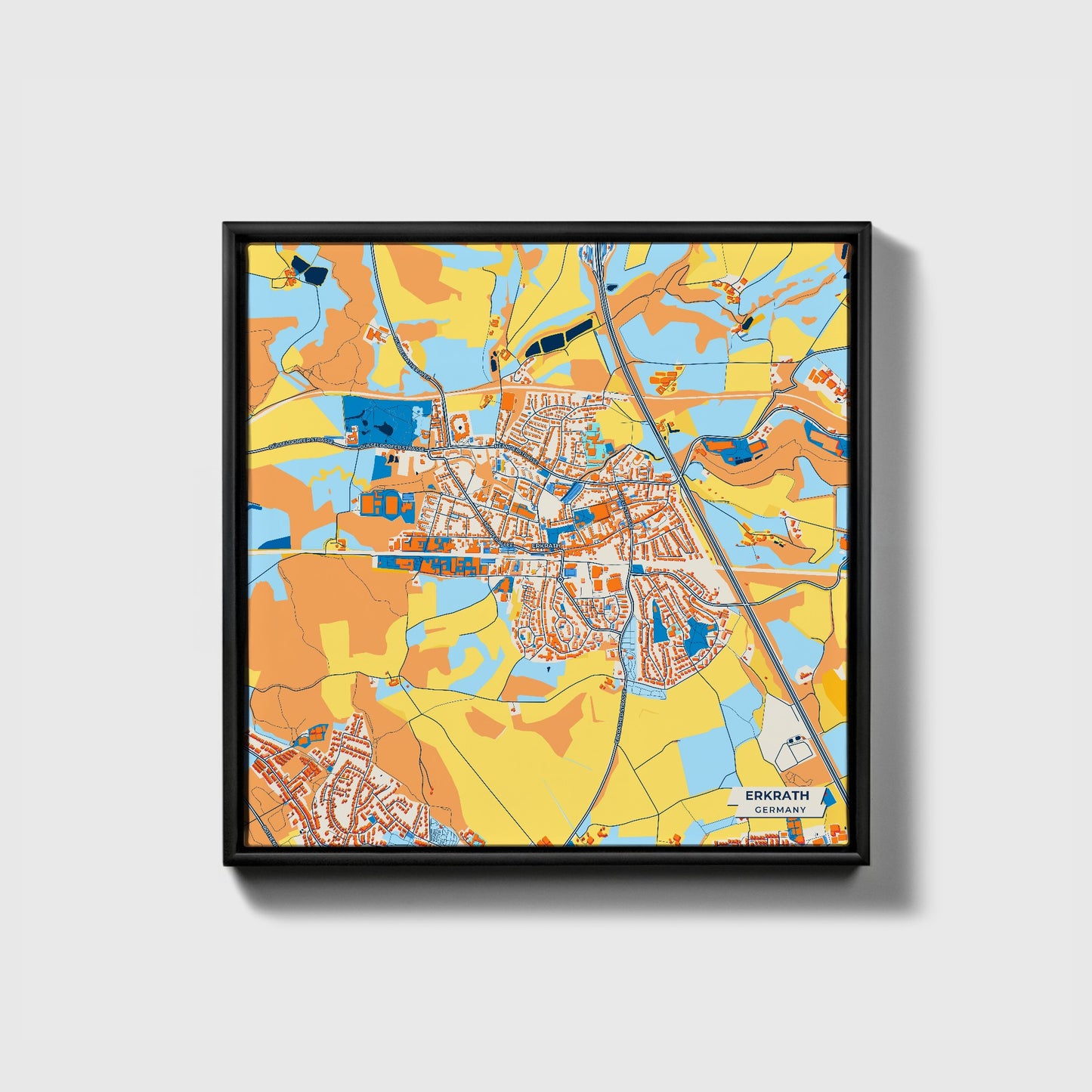 Erkrath Germany Colorful City Map Canvas Print • Black Framed