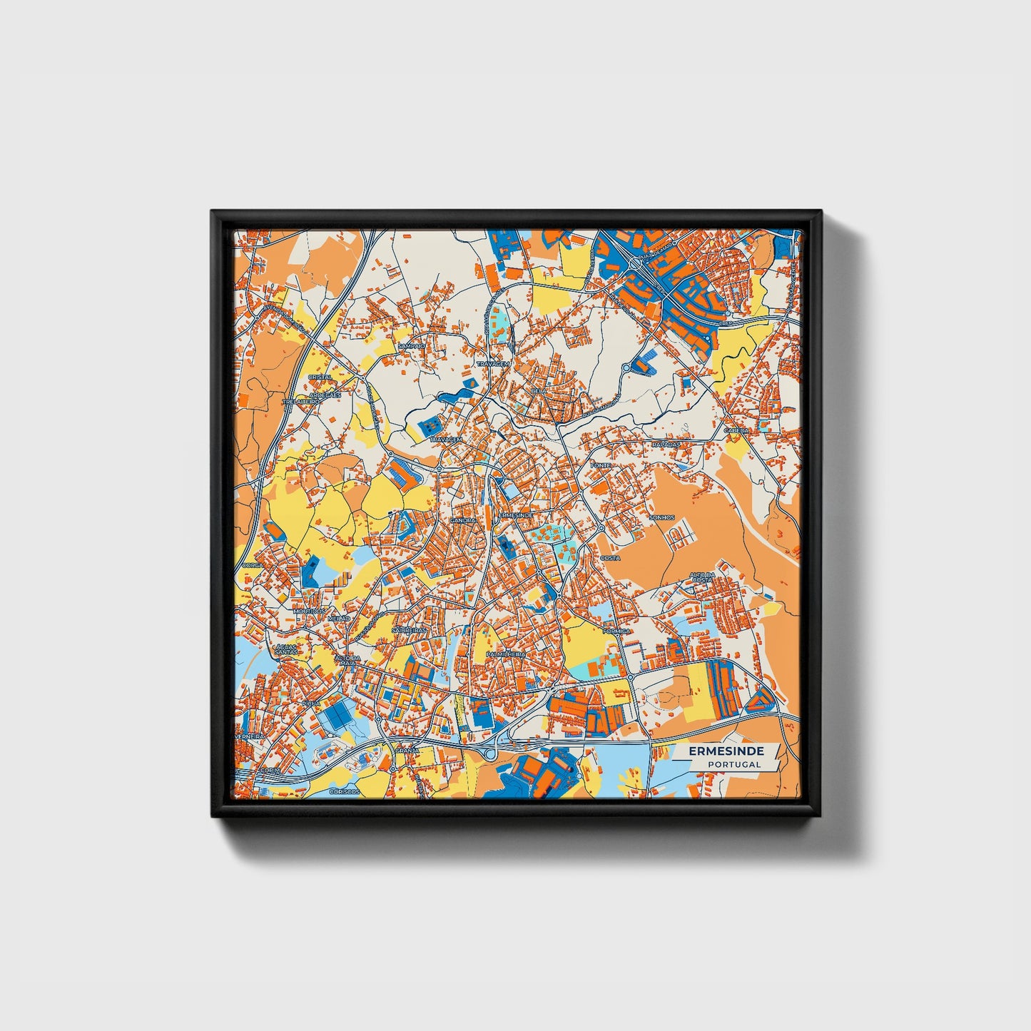 Ermesinde Portugal Colorful City Map Canvas Print • Black Framed