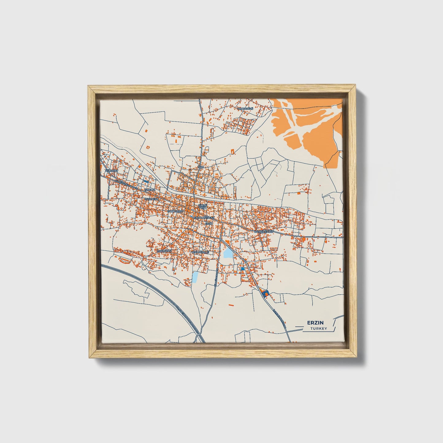 Erzin Turkey Colorful City Map Canvas Print • Natural Wooden Framed