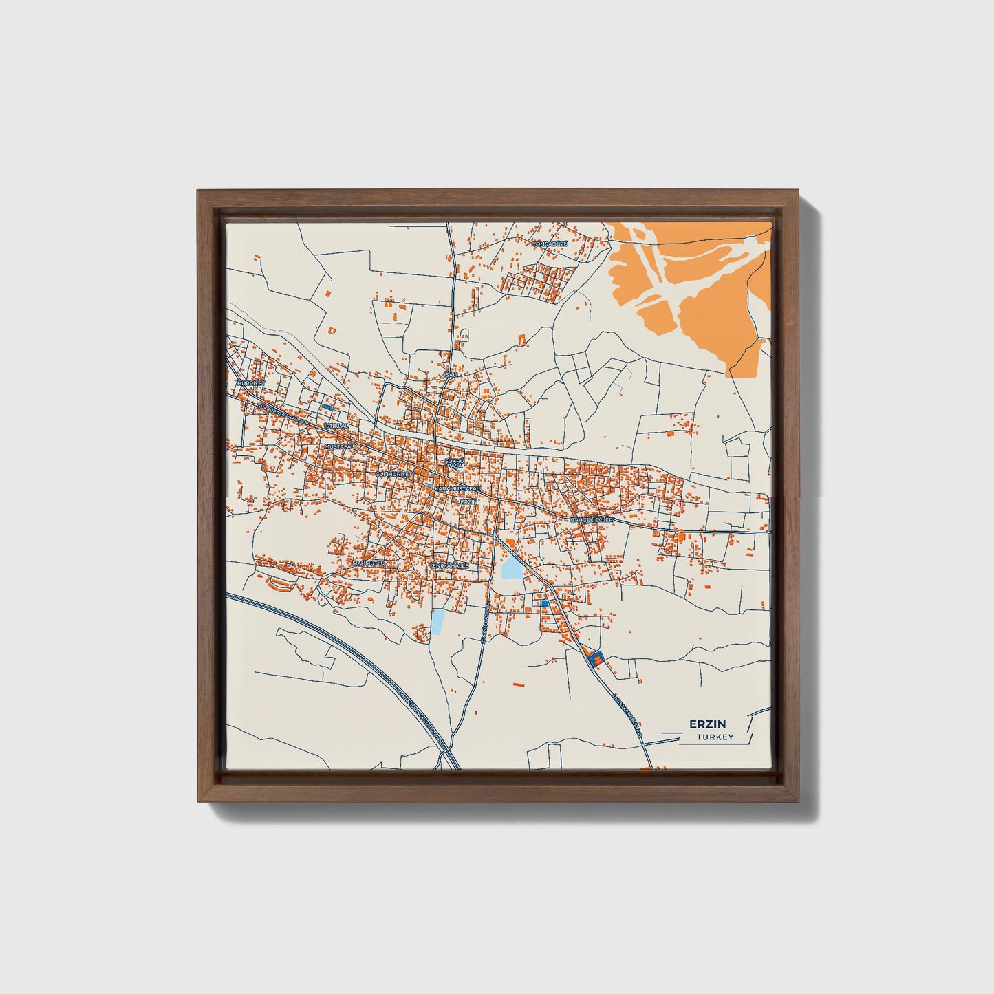 Erzin Turkey Colorful City Map Canvas Print • Dark Wooden Framed
