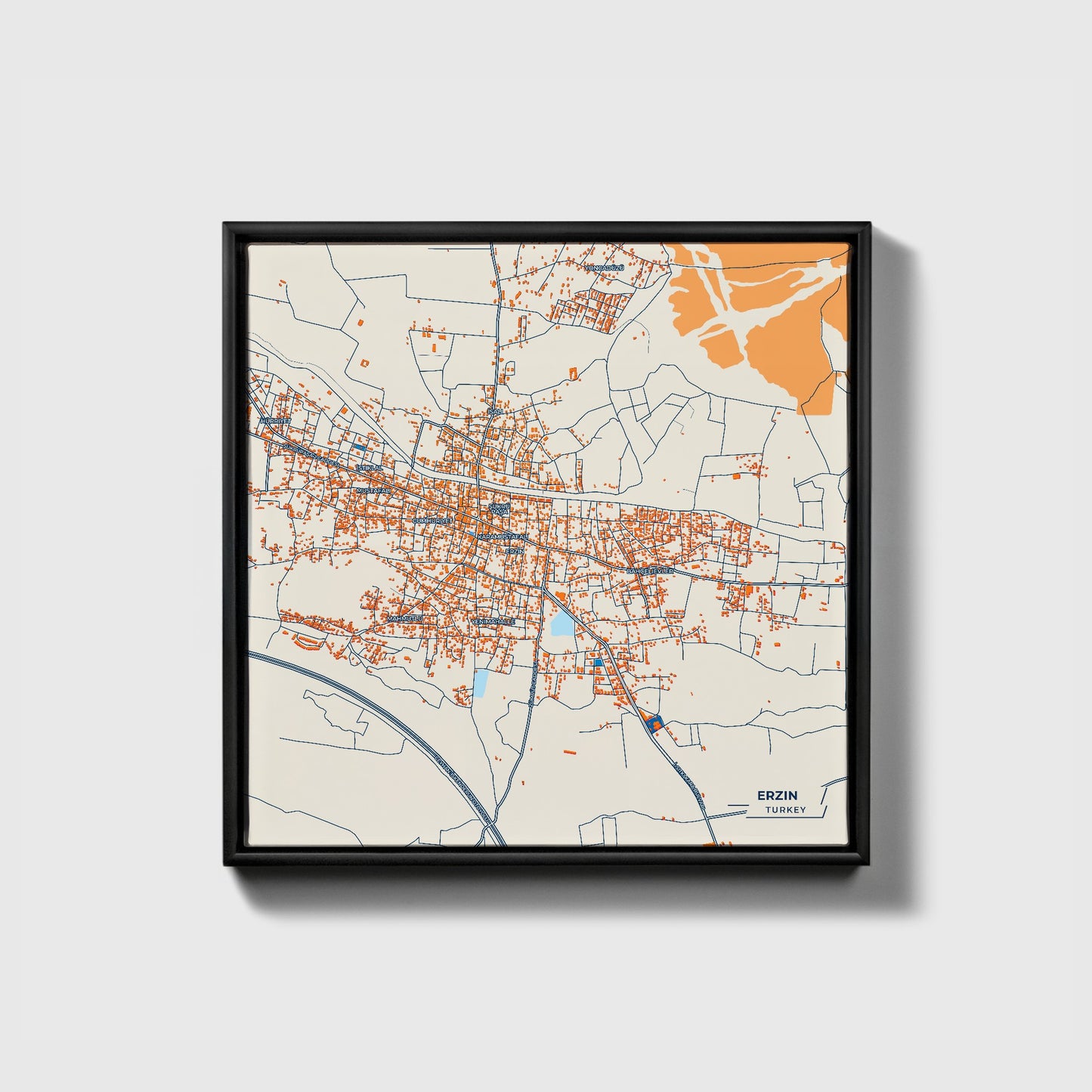 Erzin Turkey Colorful City Map Canvas Print • Black Framed