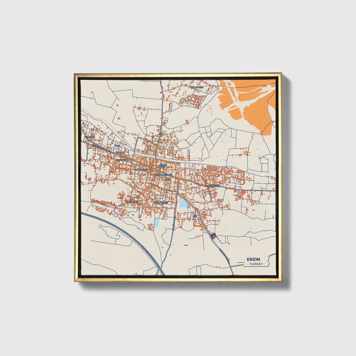Erzin Turkey Colorful City Map Canvas Print • Gold Framed