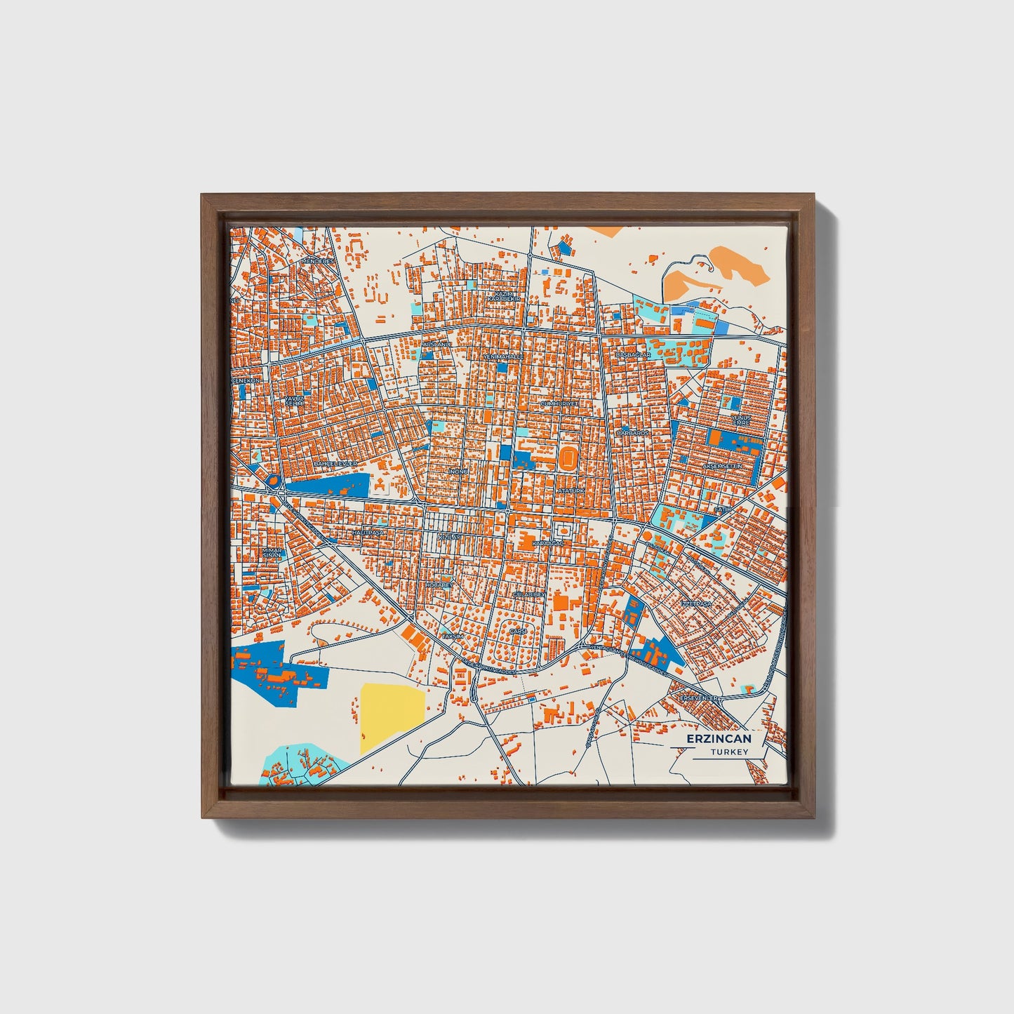 Erzi̇ncan Turkey Colorful City Map Canvas Print • Dark Wooden Framed