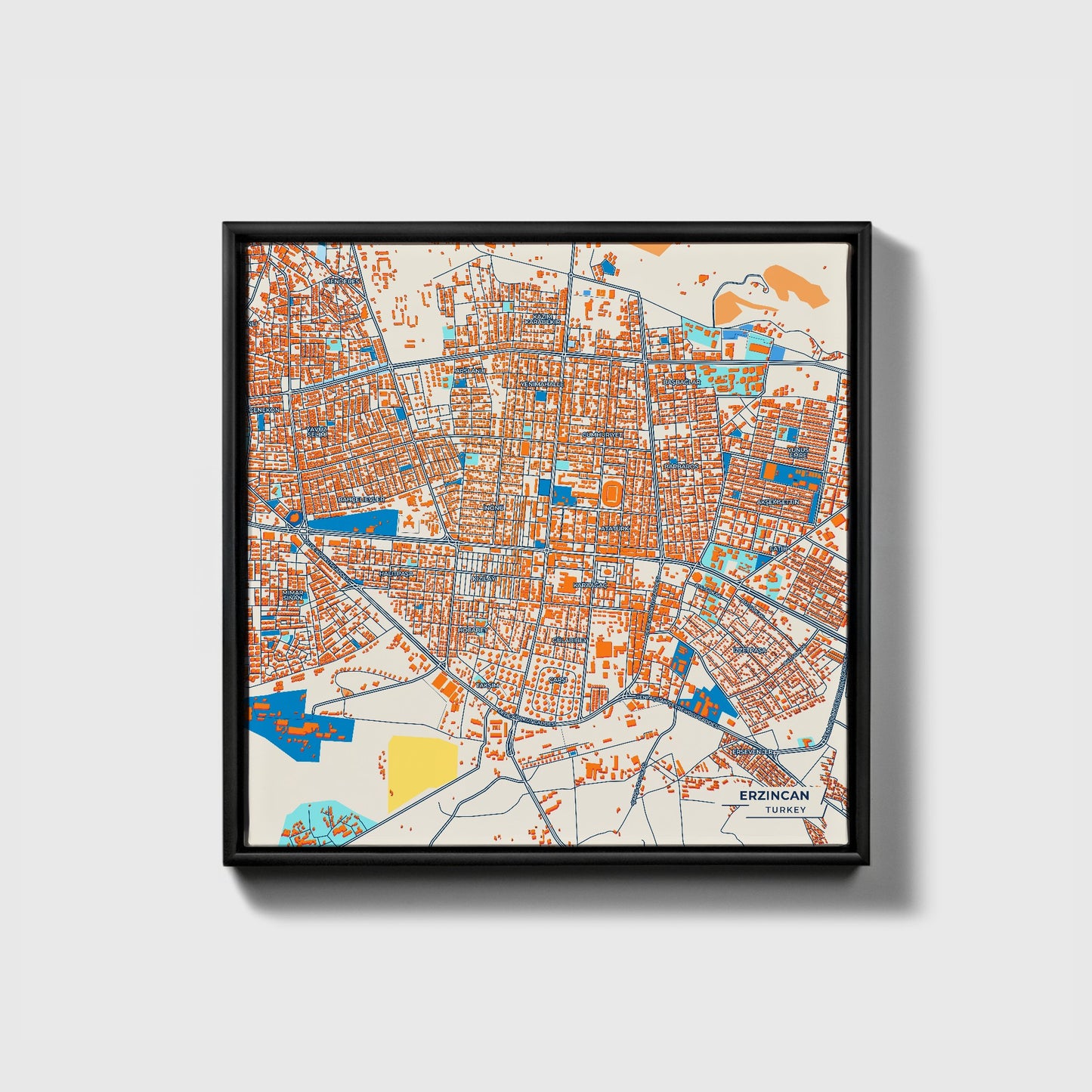 Erzi̇ncan Turkey Colorful City Map Canvas Print • Black Framed