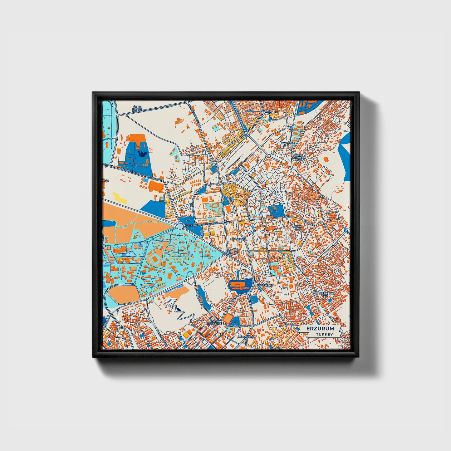 Erzurum Turkey Colorful City Map Canvas Print • Black Framed