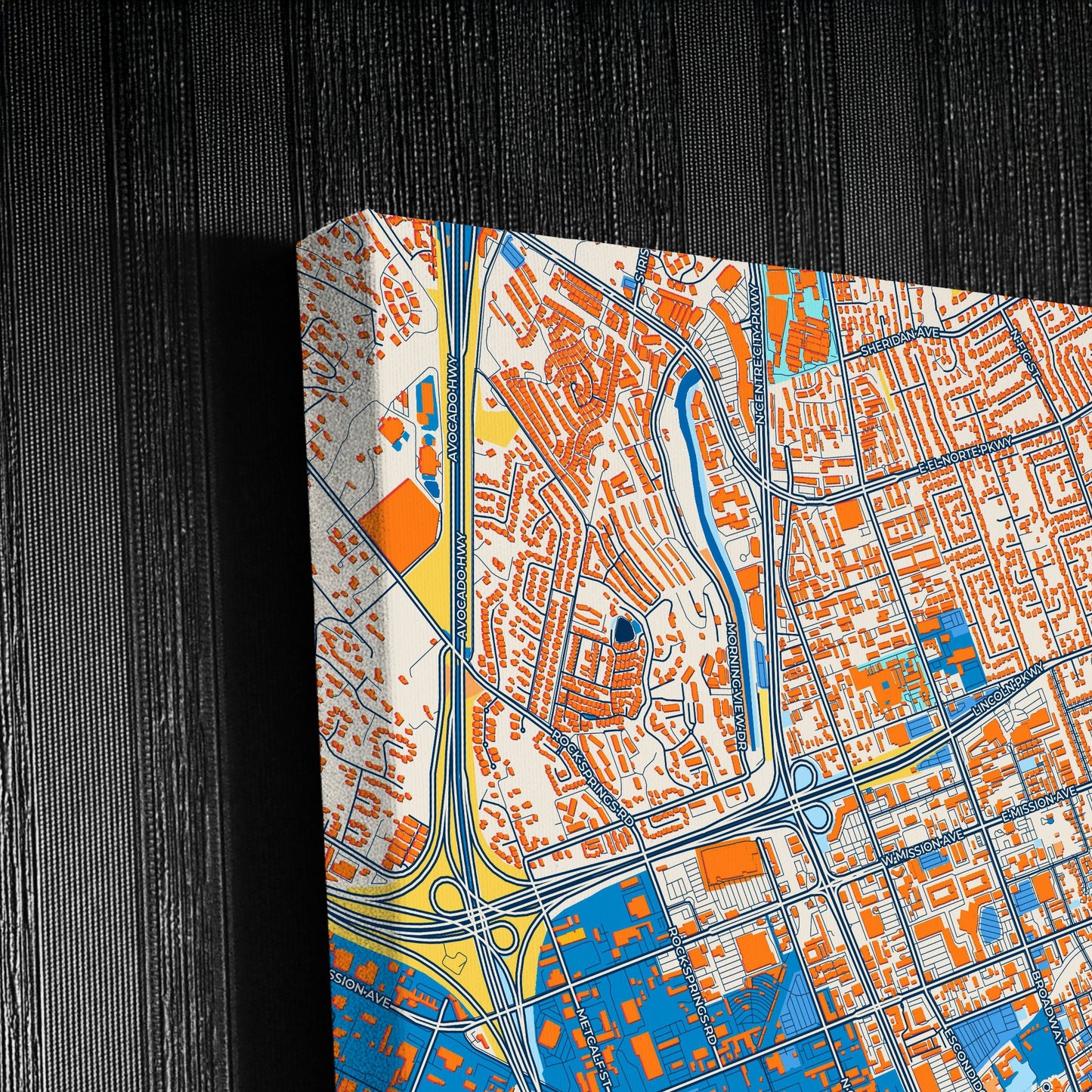 Escondido California Colorful City Map Canvas Print Detail