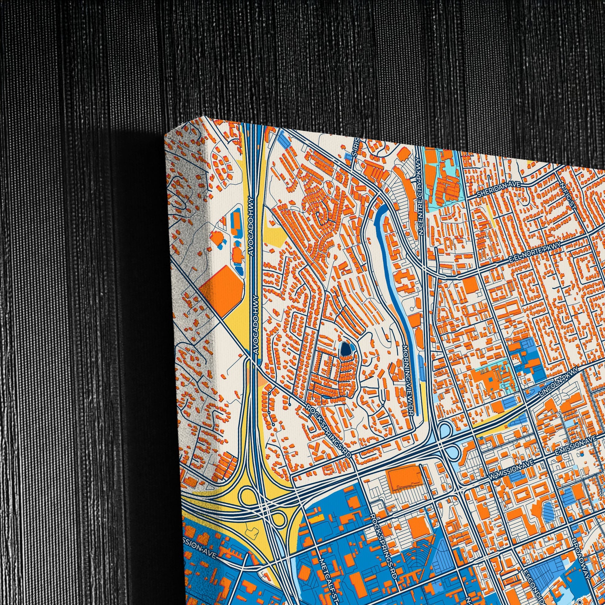 Escondido California Colorful City Map Canvas Print Detail