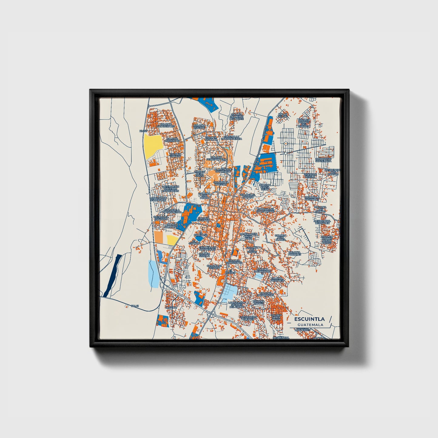 Escuintla Guatemala Colorful City Map Canvas Print • Black Framed