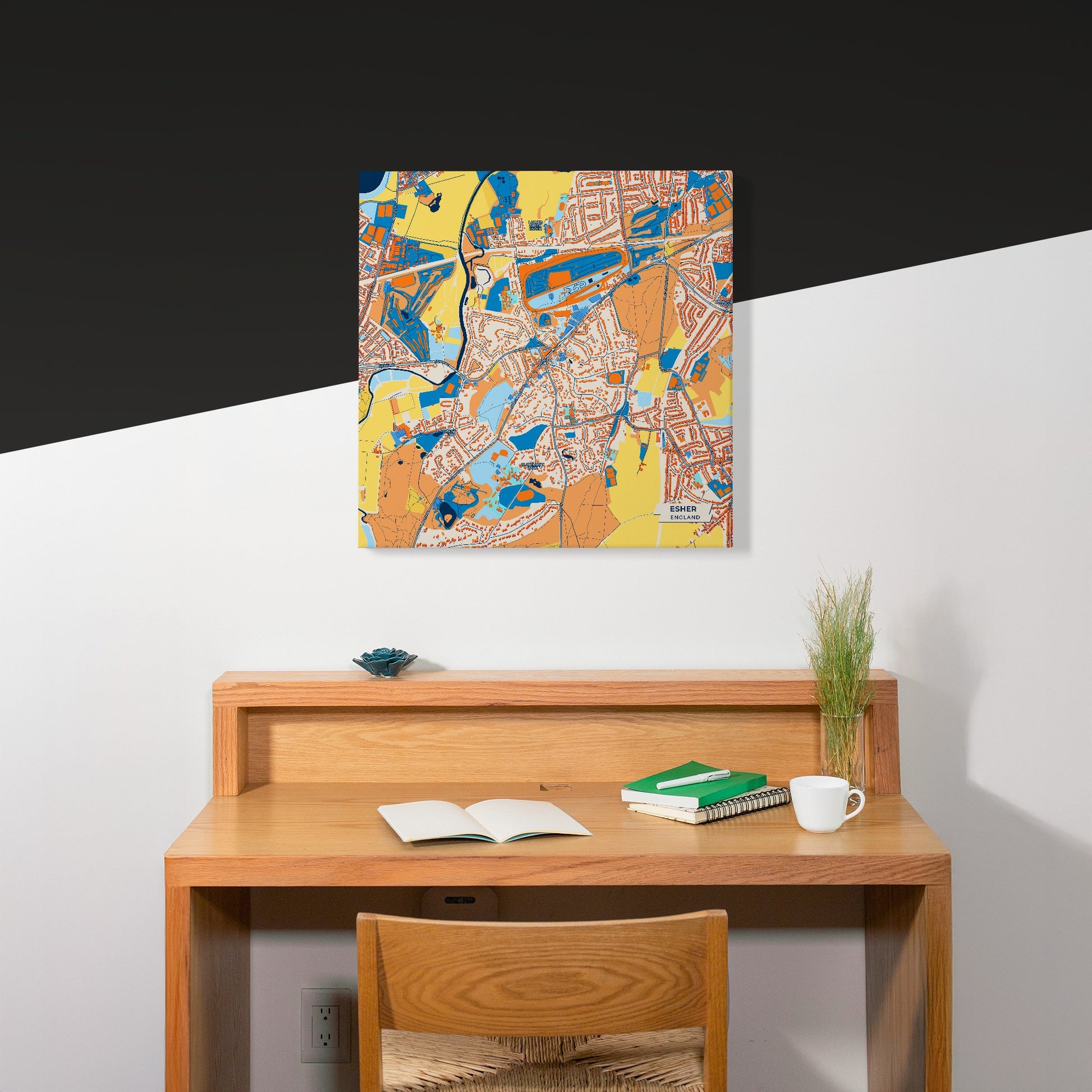 Esher England Colorful City Map Canvas Print Scene