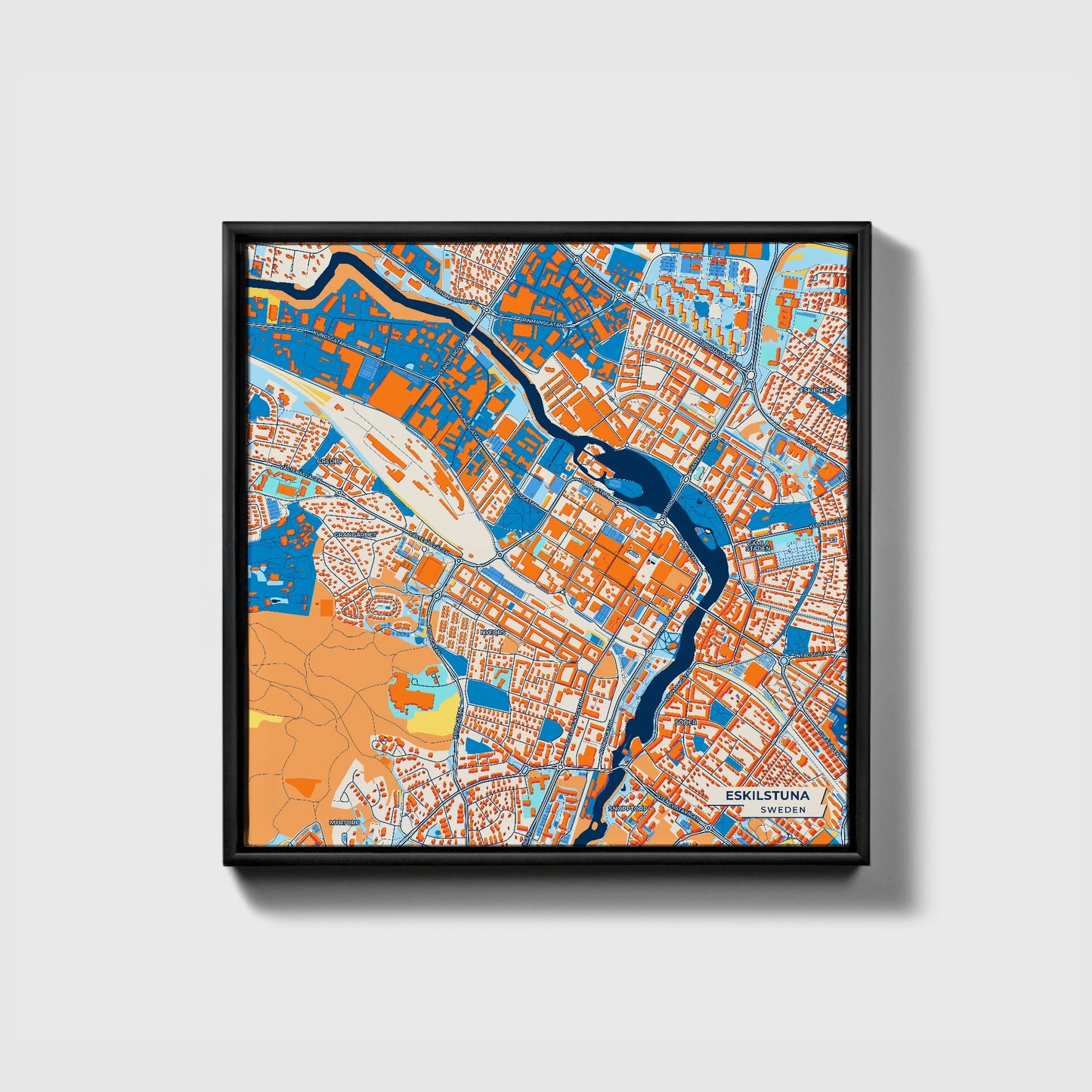 Eskilstuna Sweden Colorful City Map Canvas Print • Black Framed