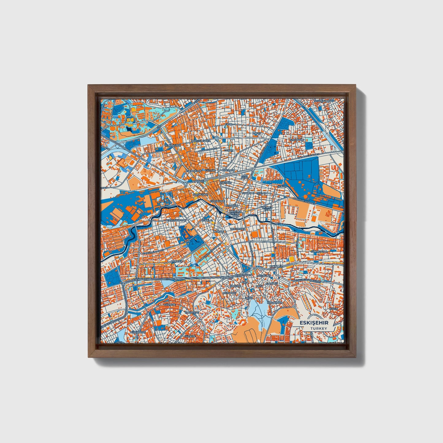 Eski̇şehi̇r Turkey Colorful City Map Canvas Print • Dark Wooden Framed