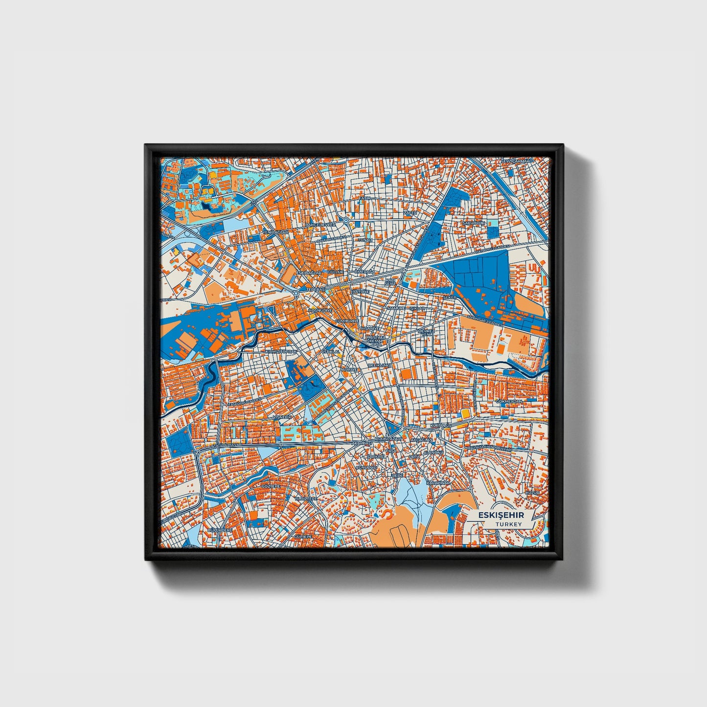 Eski̇şehi̇r Turkey Colorful City Map Canvas Print • Black Framed