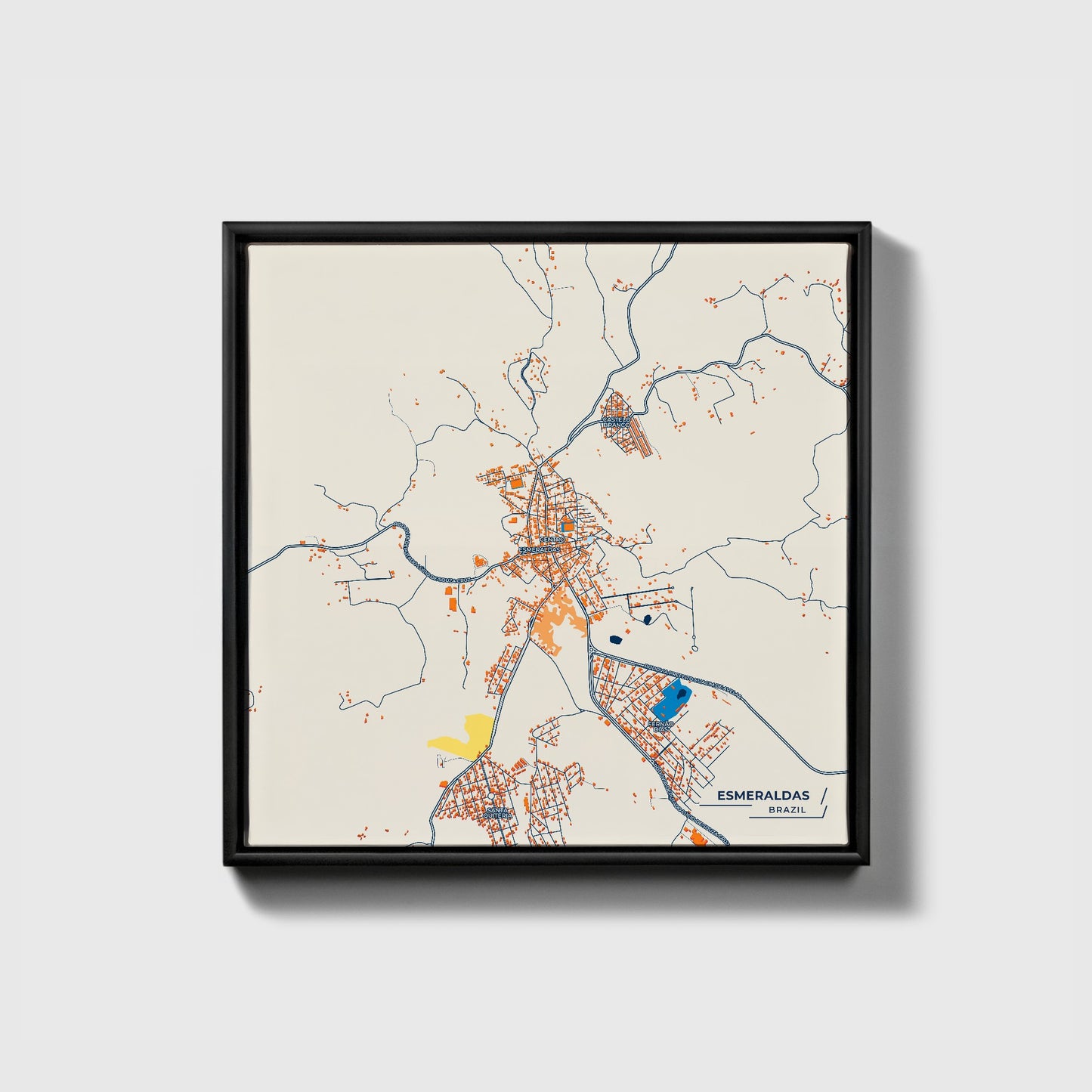 Esmeraldas Brazil Colorful City Map Canvas Print • Black Framed