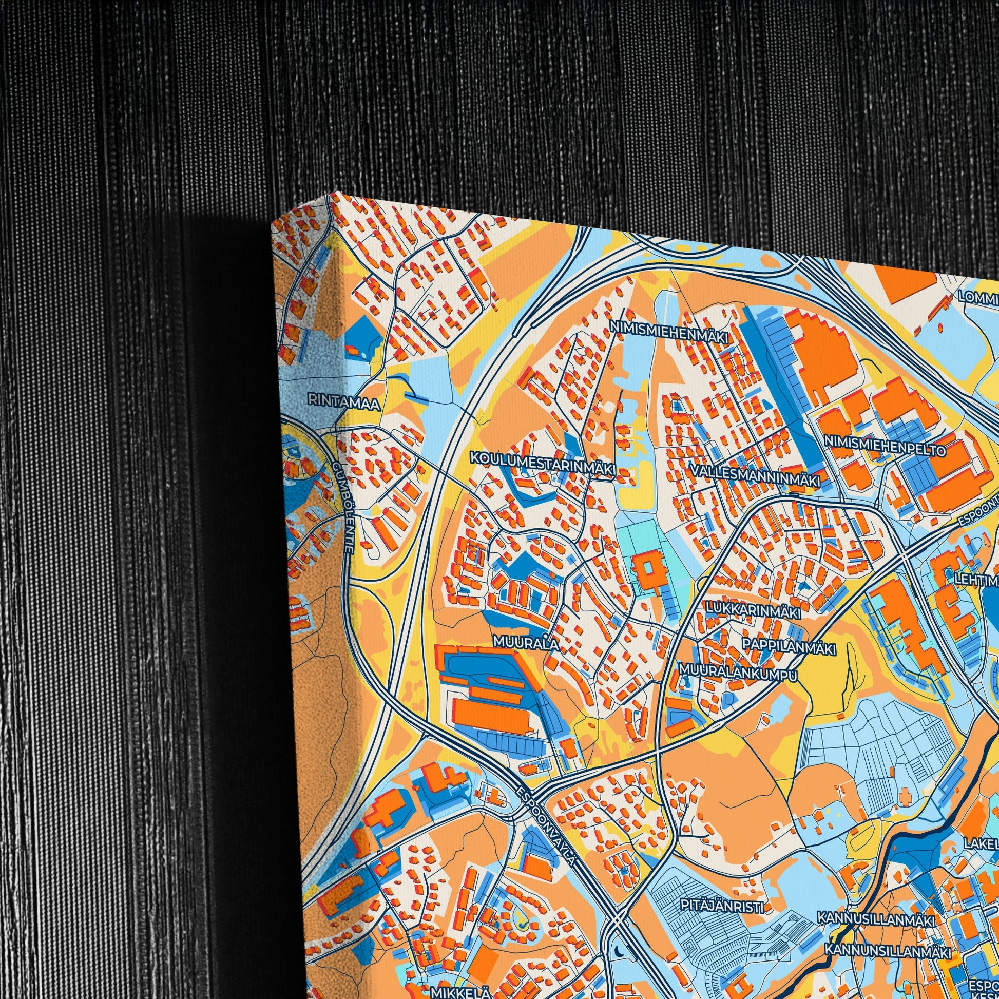 Espoo Finland Colorful City Map Canvas Print Detail