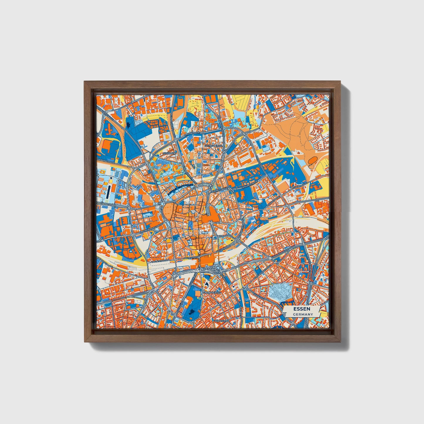 Essen Germany Colorful City Map Canvas Print • Dark Wooden Framed